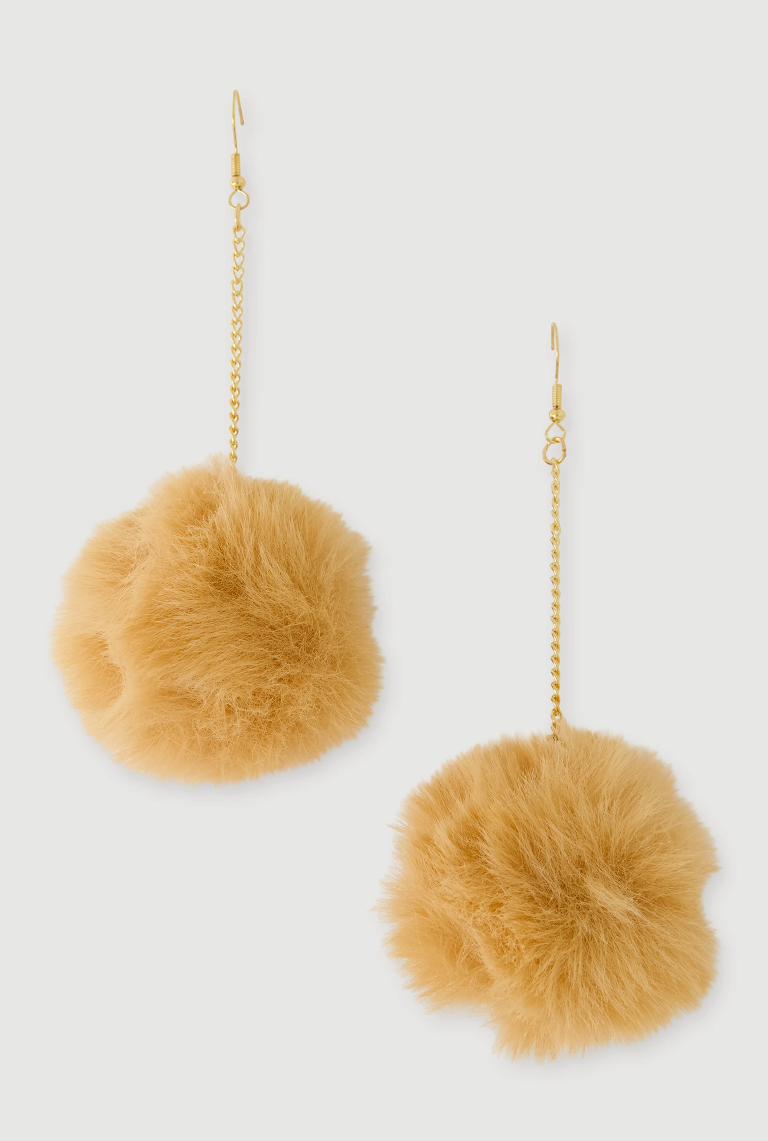 Faux Fur Pom Pom Chain Drop Earrings