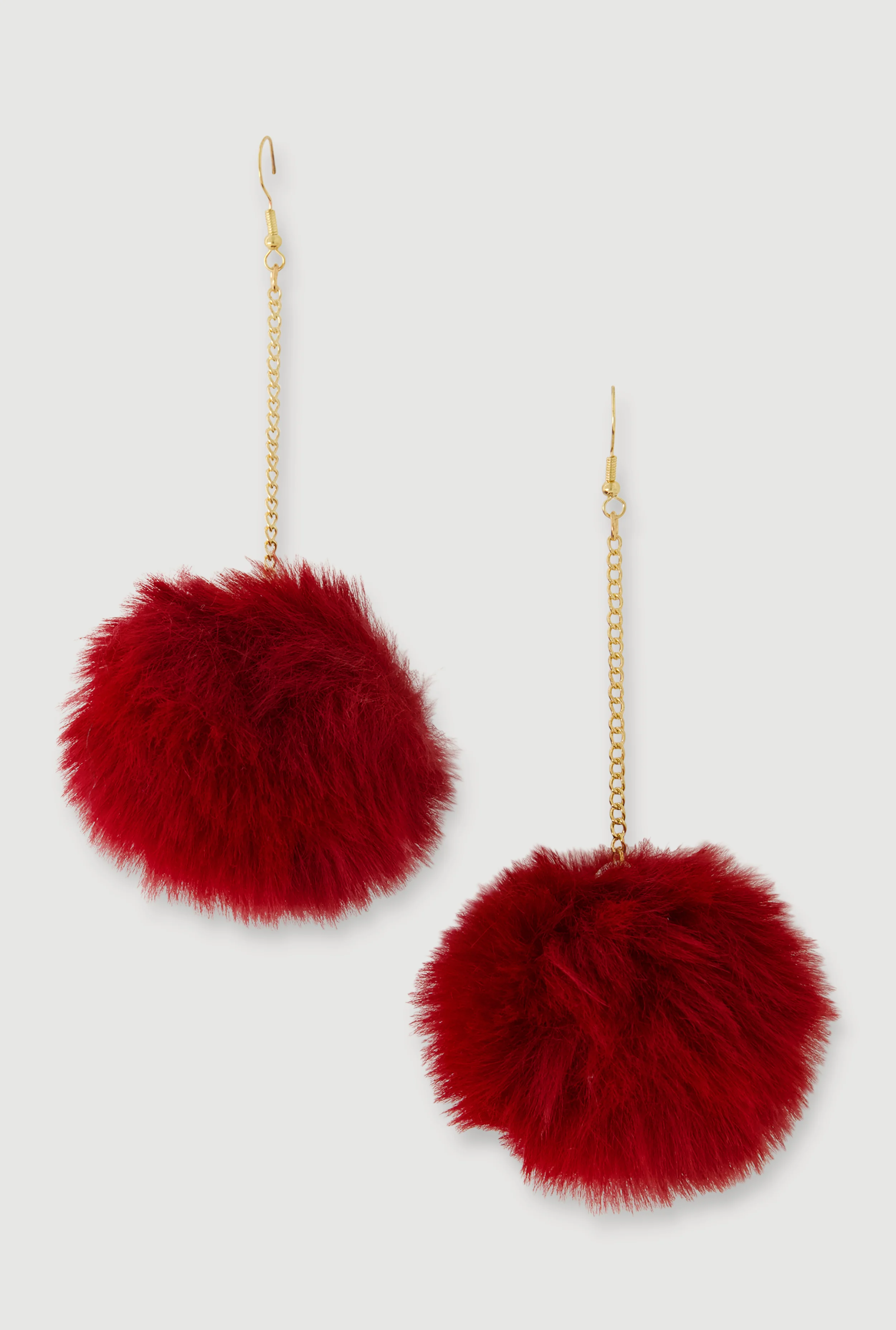 Faux Fur Pom Pom Chain Drop Earrings