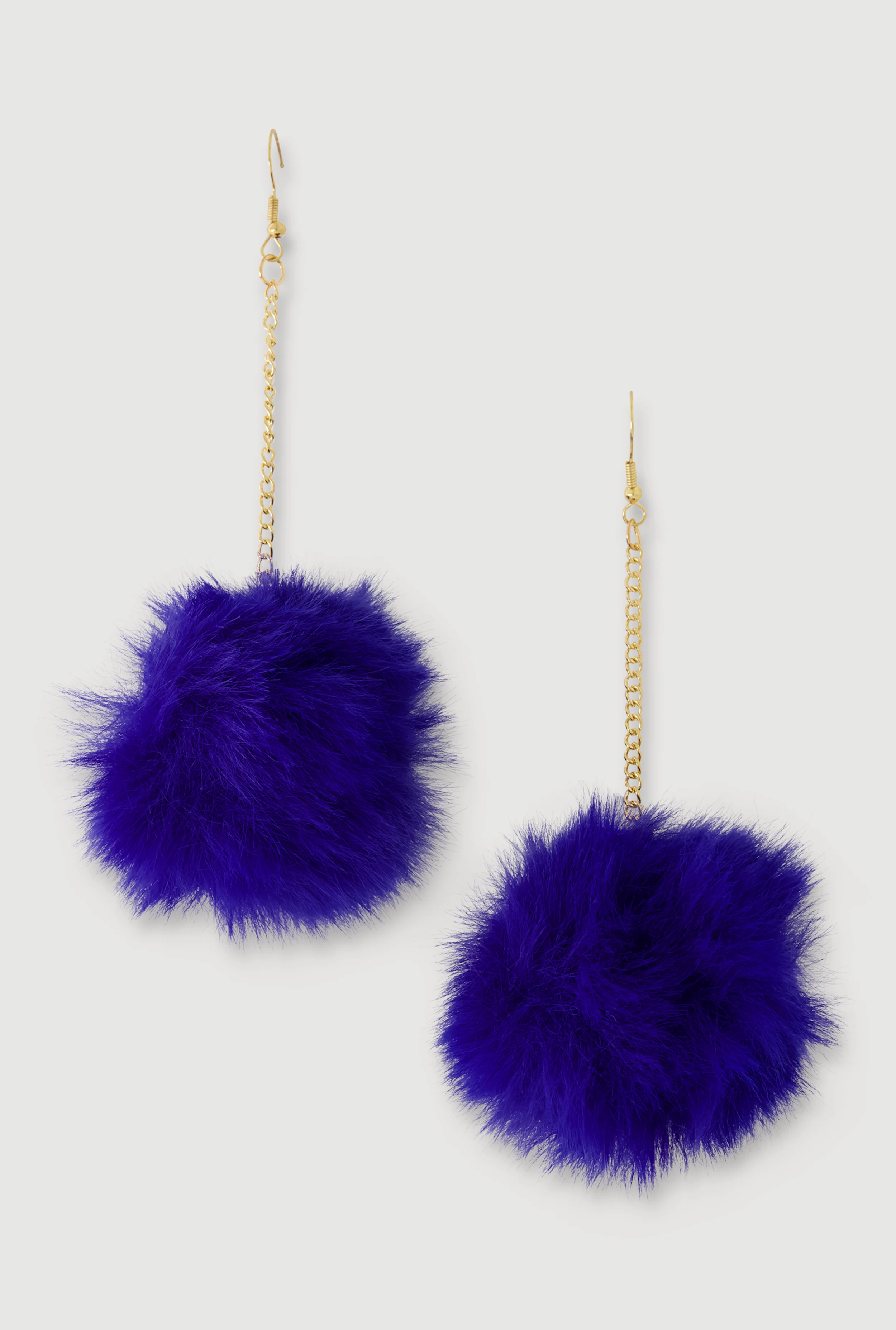 Faux Fur Pom Pom Chain Drop Earrings