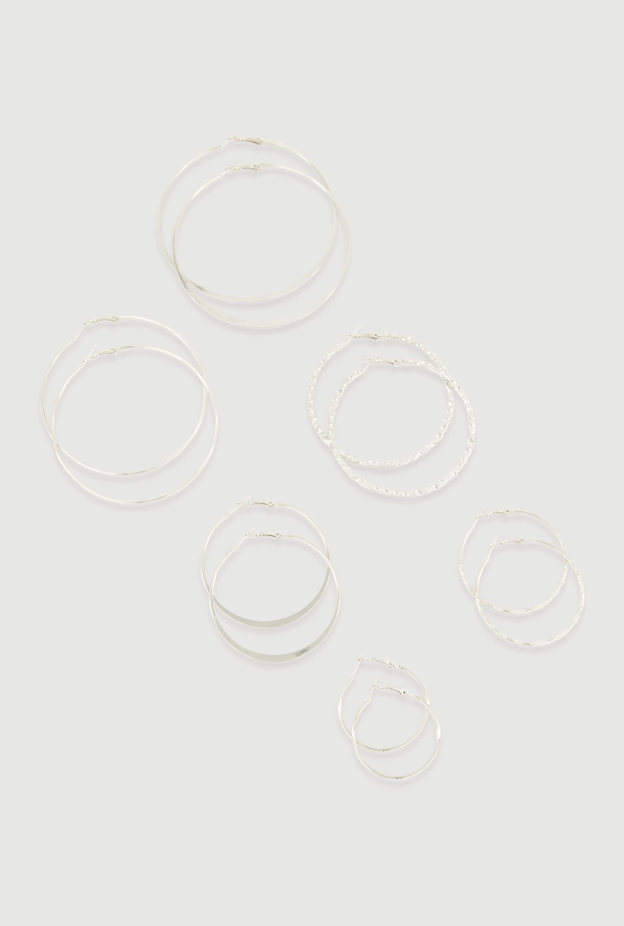 Assorted Textured Metallic Hoop Earrings Set of 6