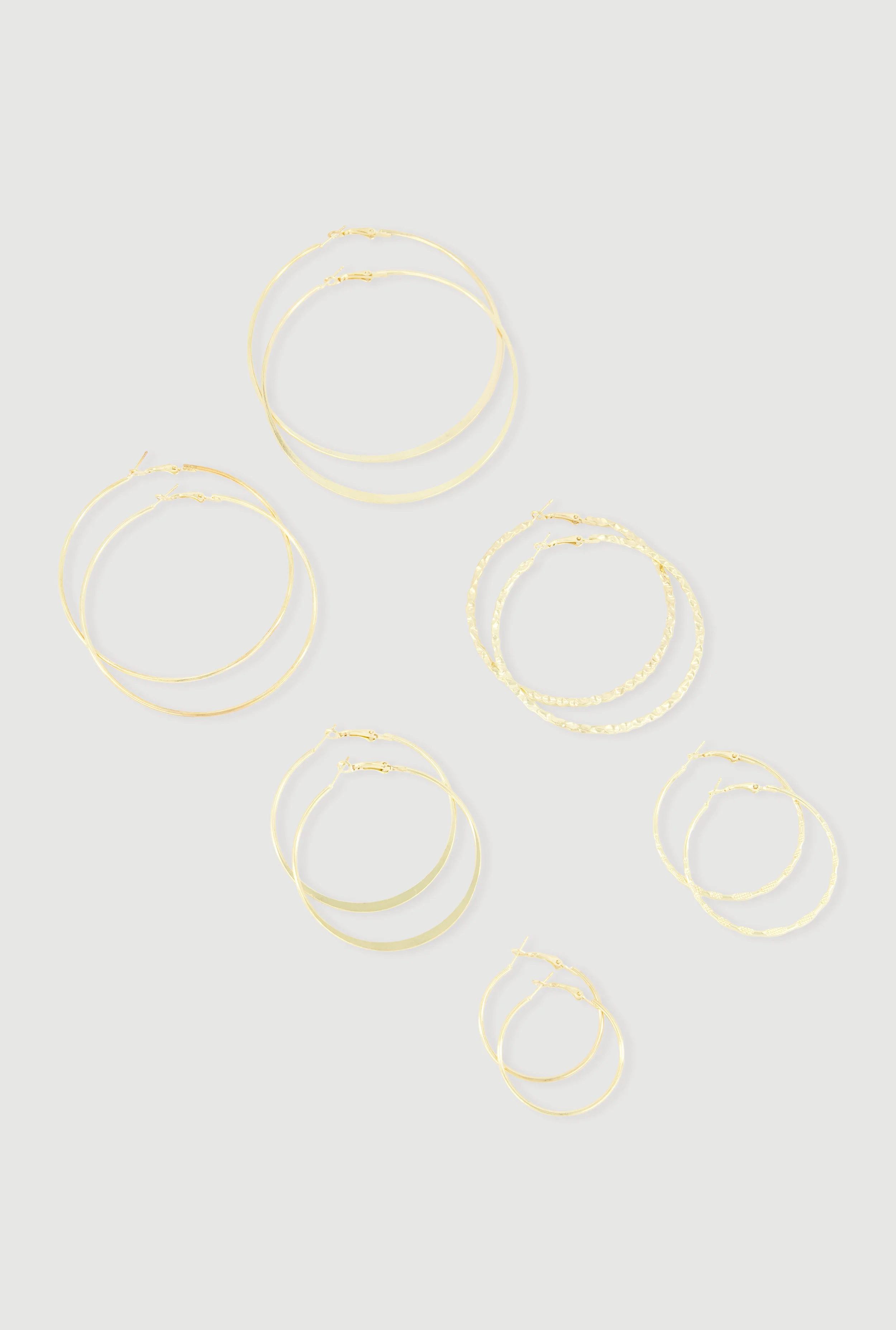 Assorted Textured Metallic Hoop Earrings Set of 6