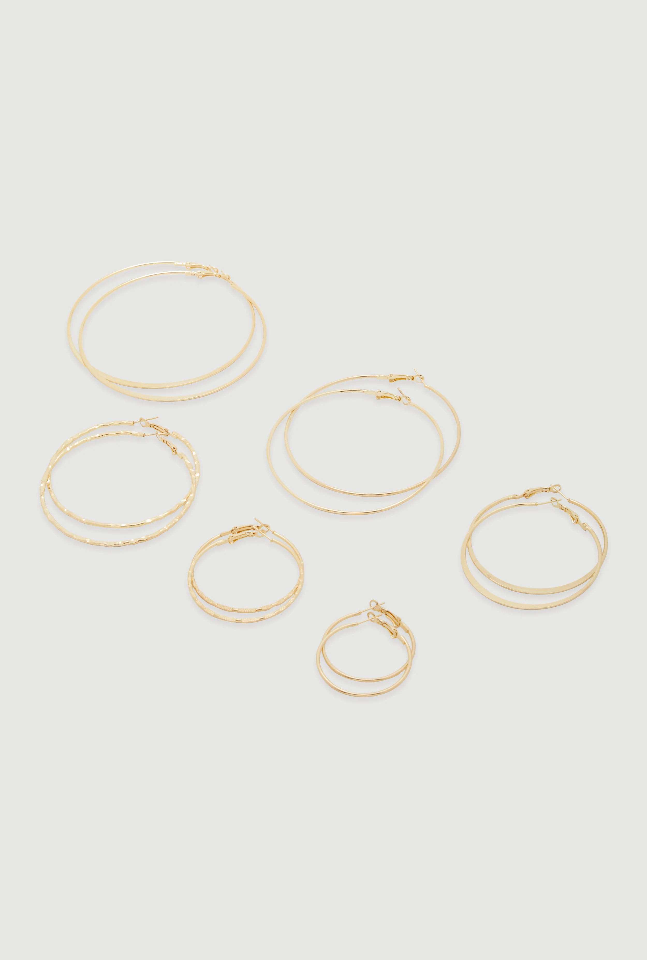 Thin Metallic Textured Hoop Earrings Set of 6