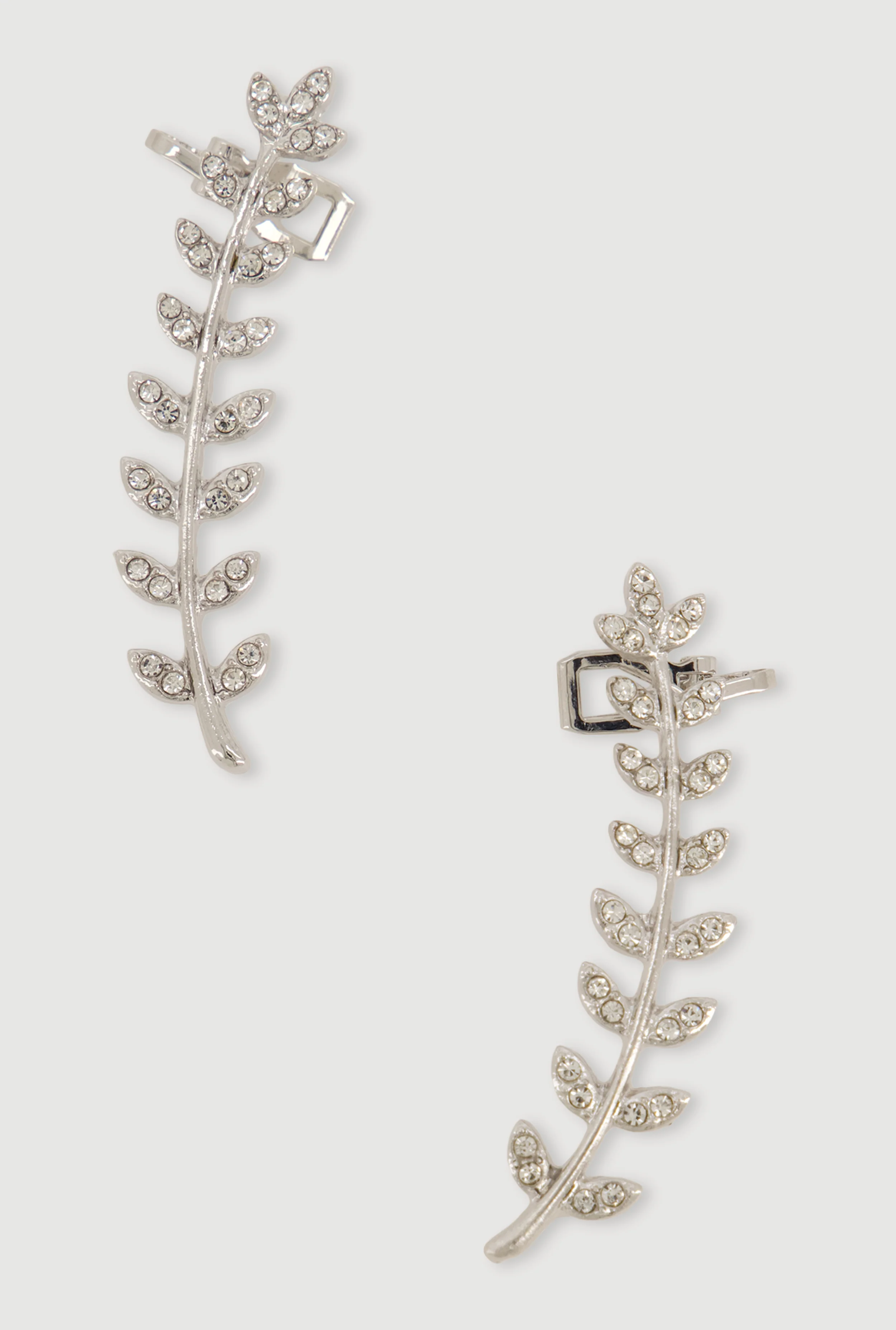 Rhinestone Leaf Clip On Crawler Earrings