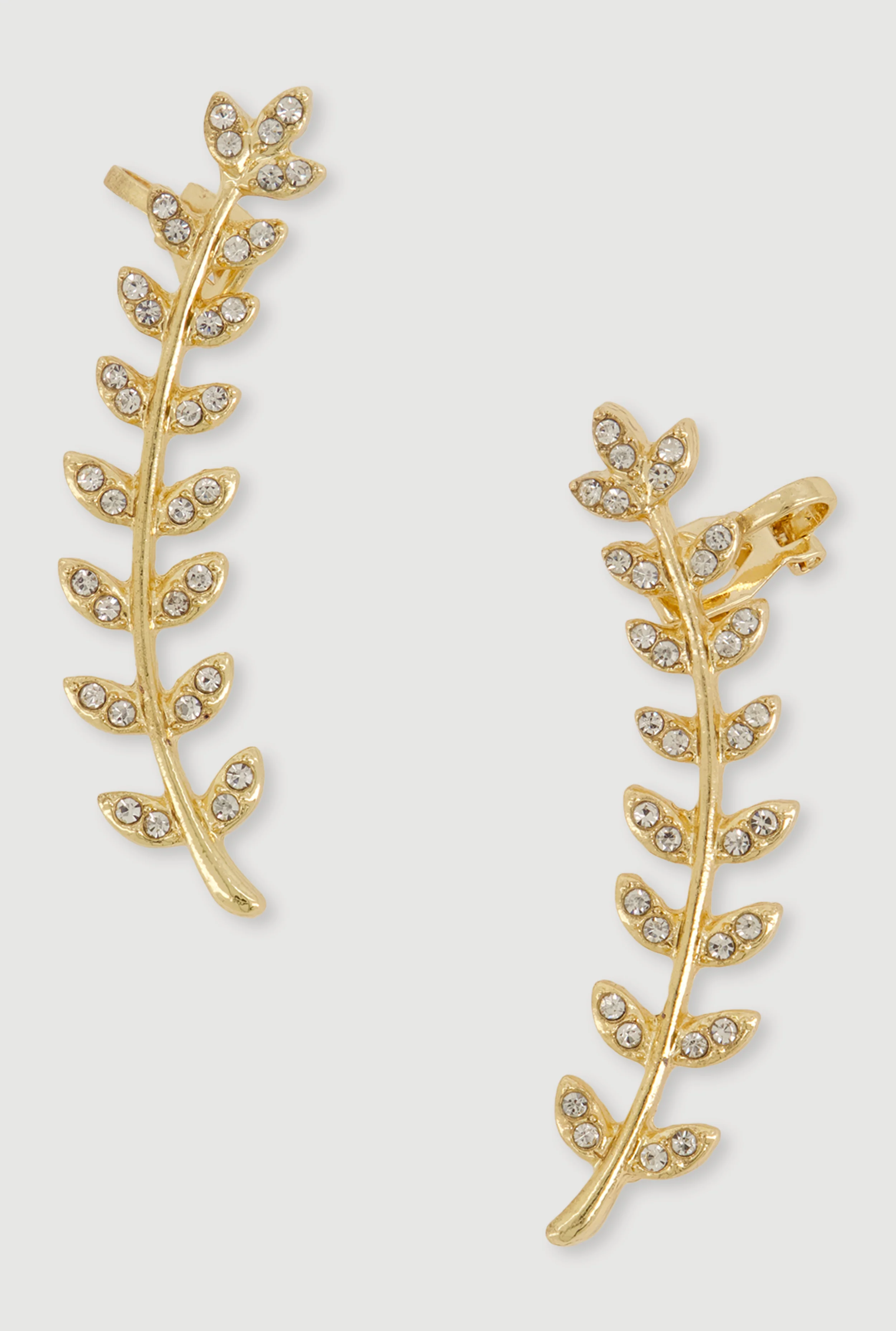 Rhinestone Leaf Clip On Crawler Earrings