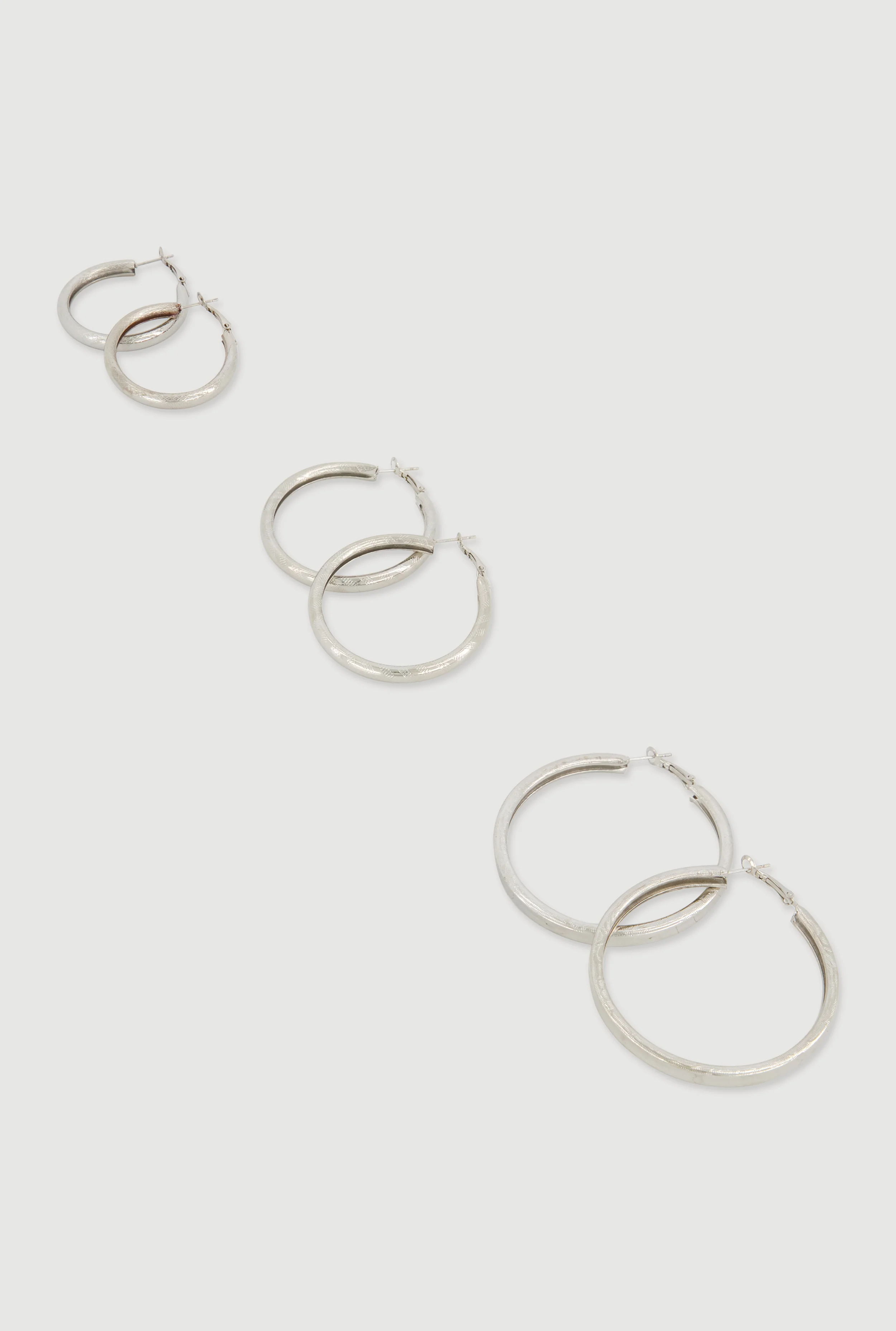 Assorted Textured Metallic Hoop Earrings Trio