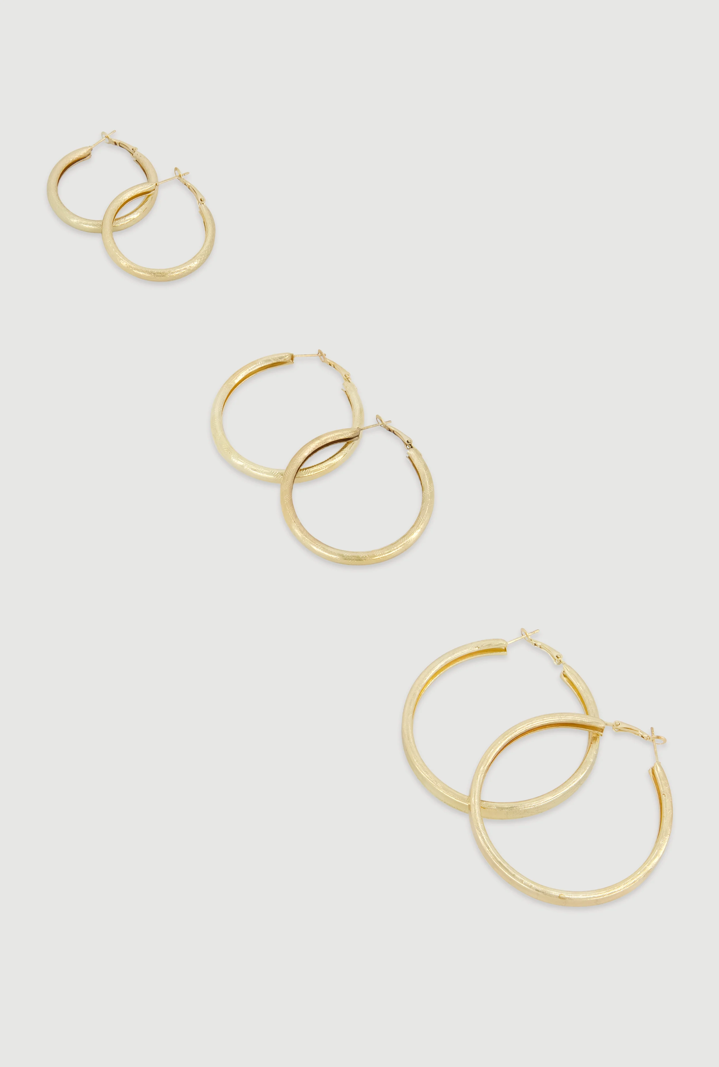Assorted Textured Metallic Hoop Earrings Trio
