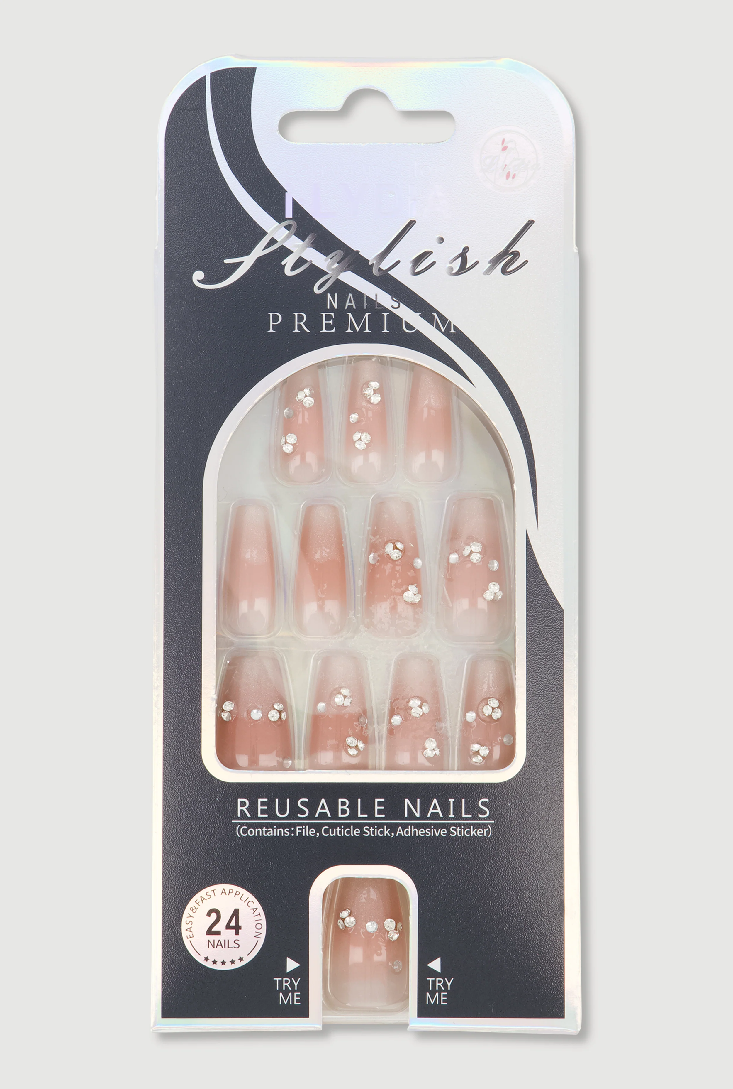 Ombre Rhinestone Reusable Press On Nails