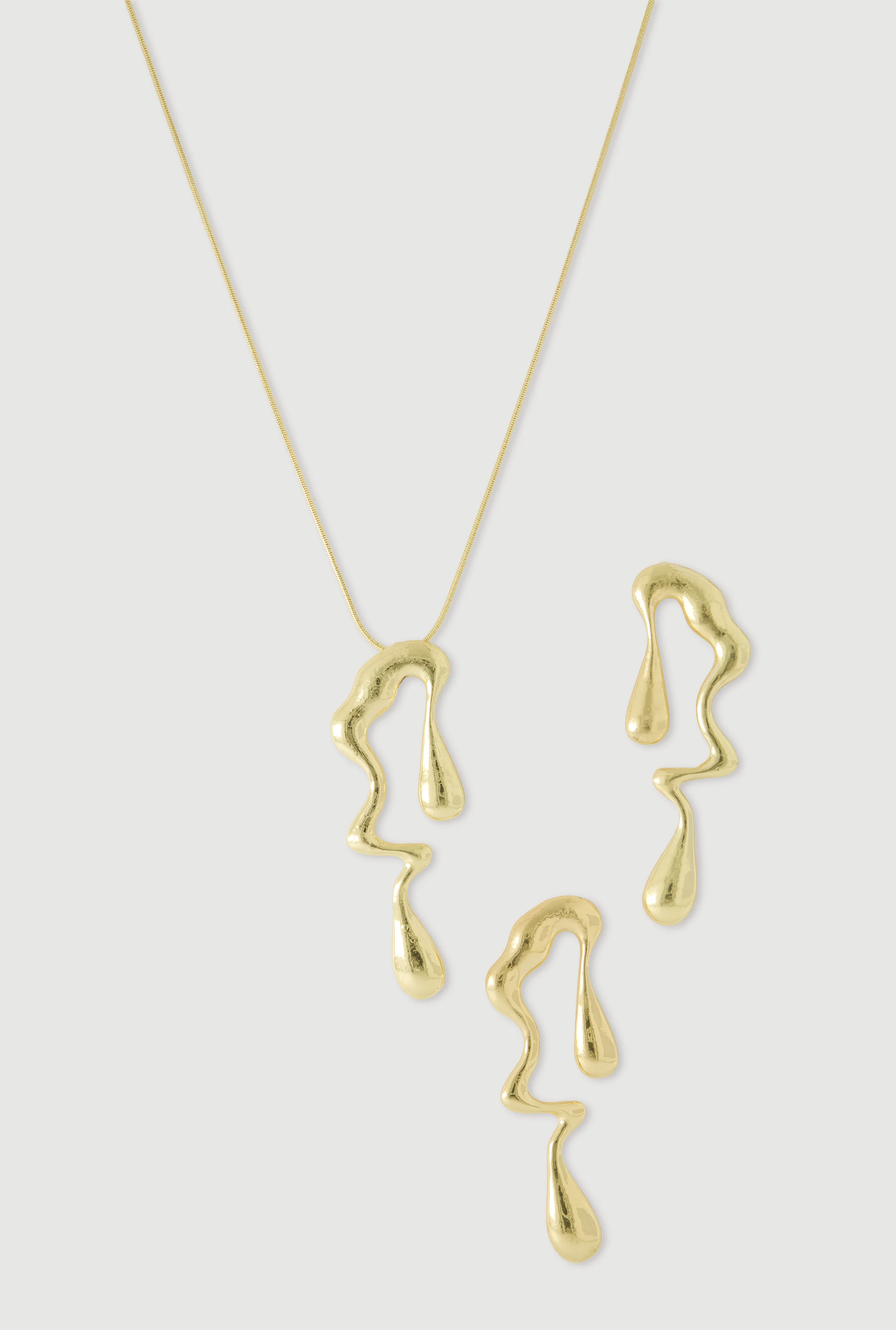 Sculptural Pendant Necklace and Drop Earrings Set