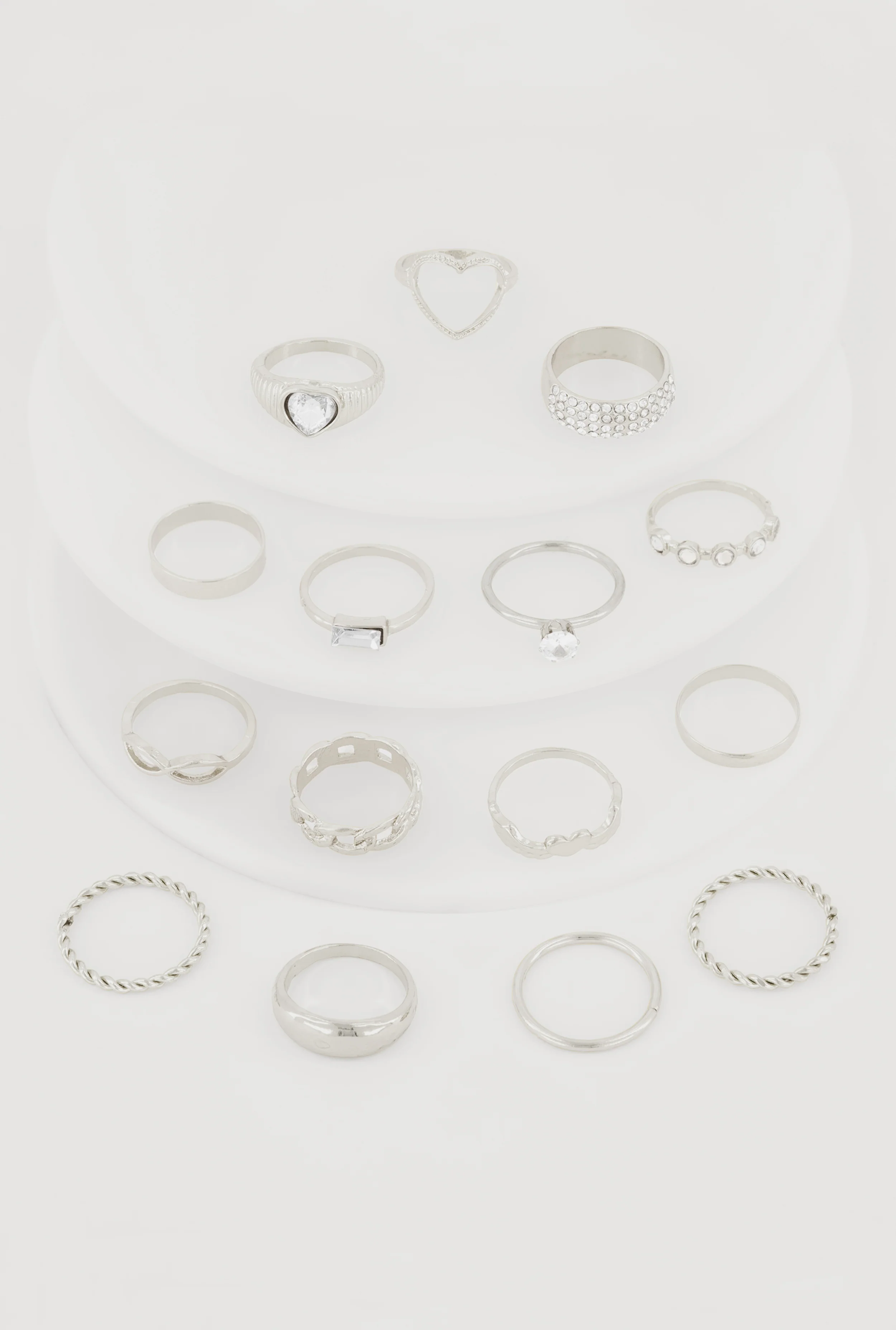 Trendy Assorted Cubic Zirconia Metallic Rings Set of 15