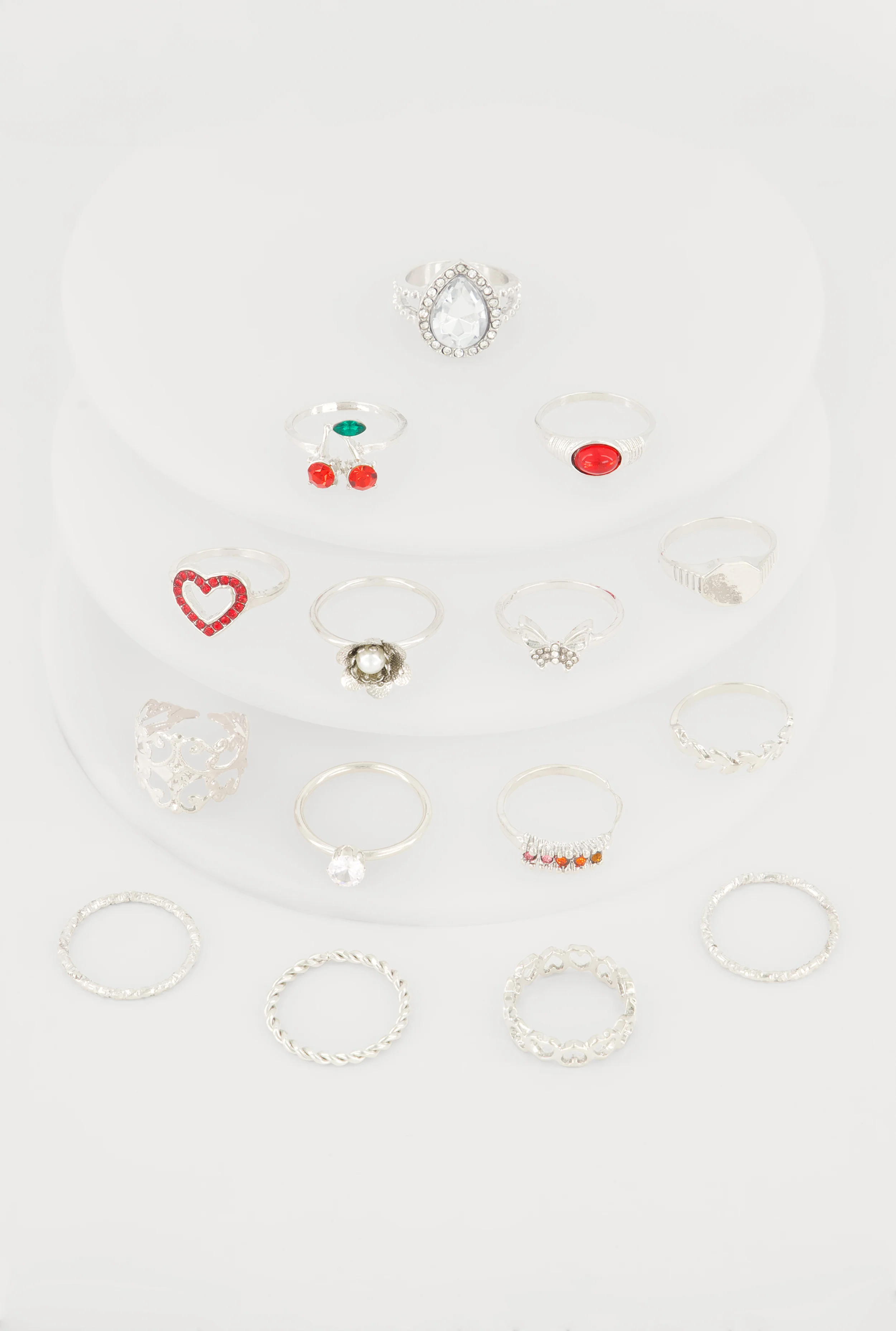 Trendy Cubic Zirconia Assorted Metallic Rings Set of 15