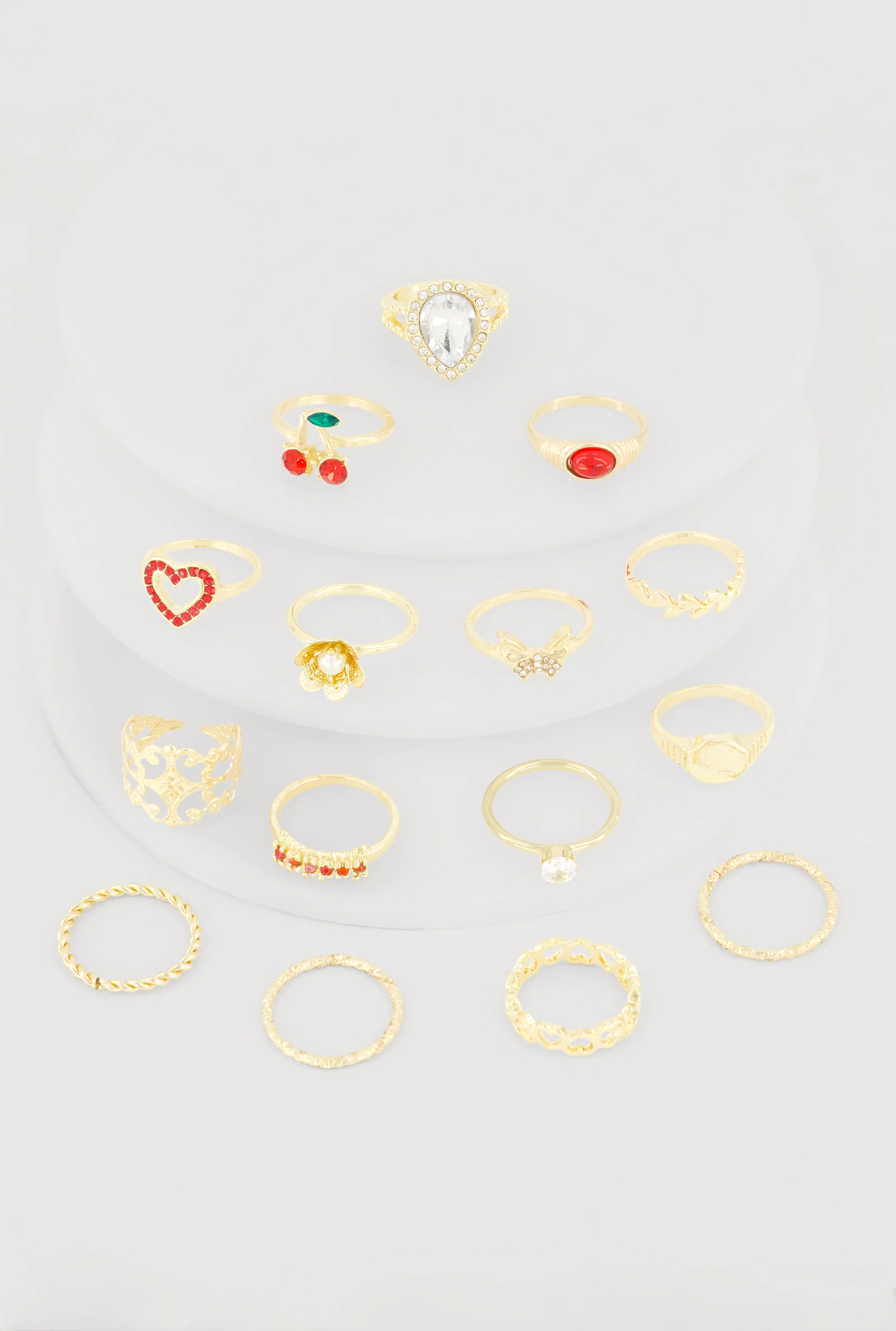 Trendy Cubic Zirconia Assorted Metallic Rings Set of 15