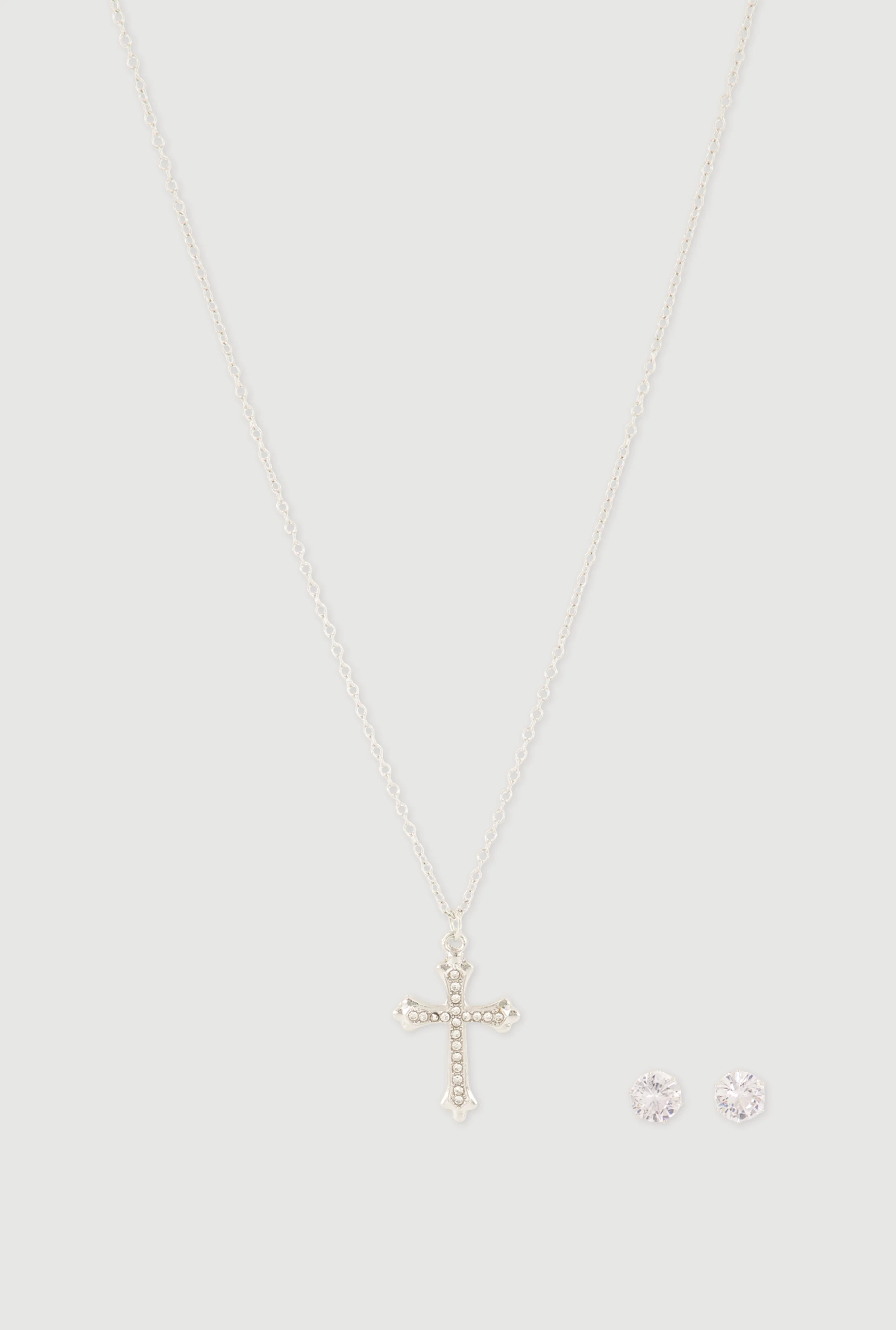 Cross Pendant Necklace with Stud Earrings Set