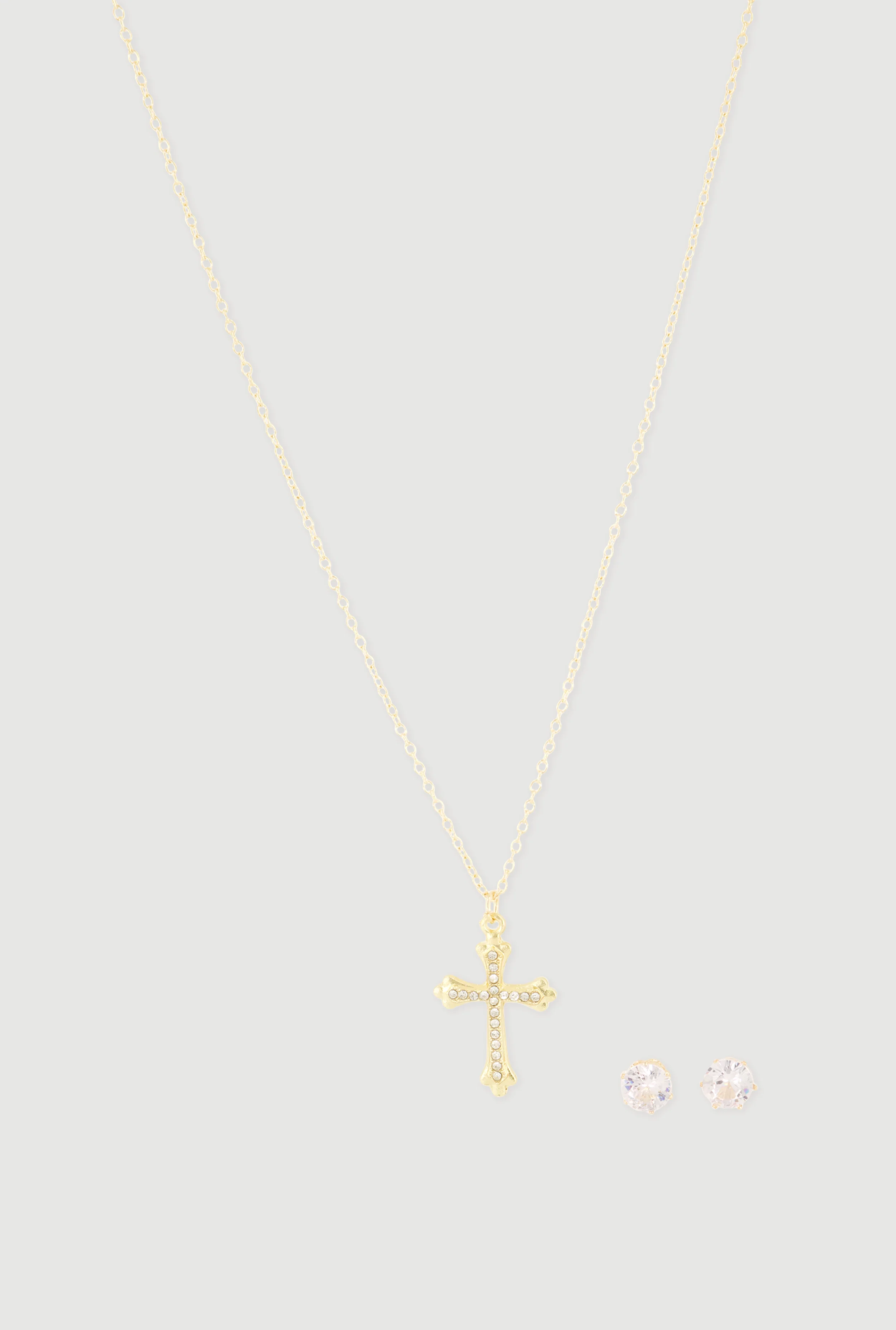 Cross Pendant Necklace with Stud Earrings Set