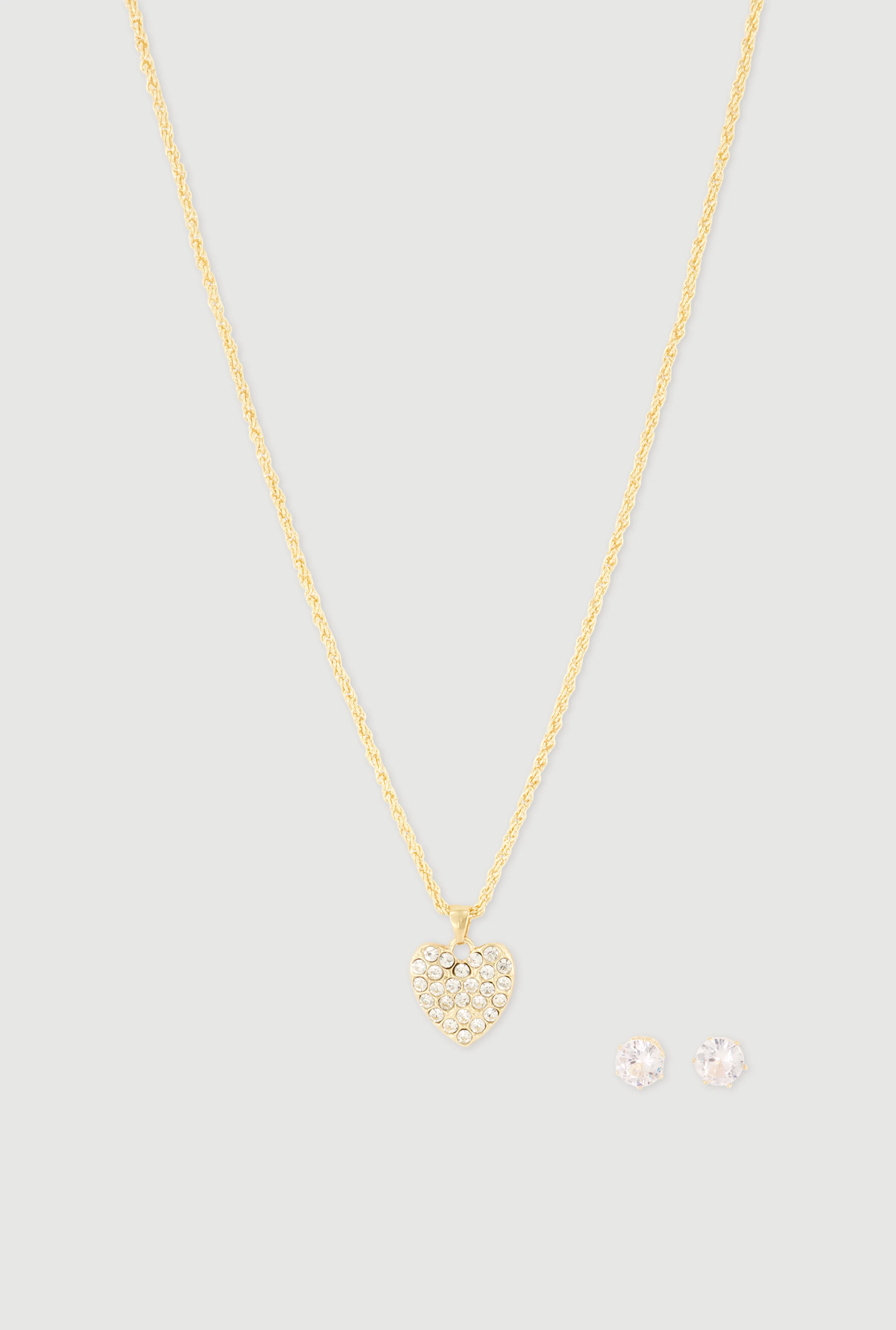 Rhinestone Heart Pendant Necklace and Stud Earrings Set