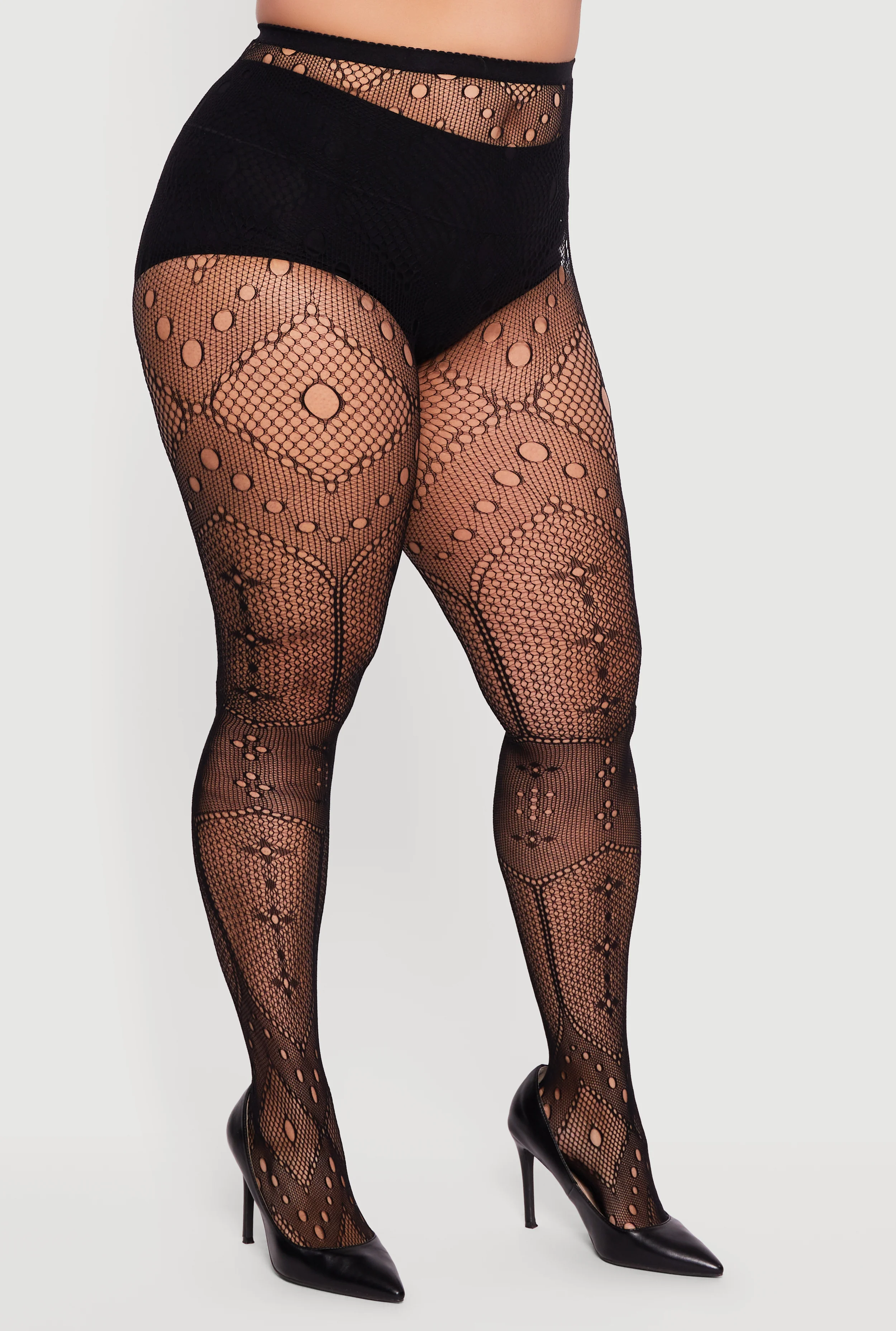 Plus Size High Waisted Patterned Fishnet Tights