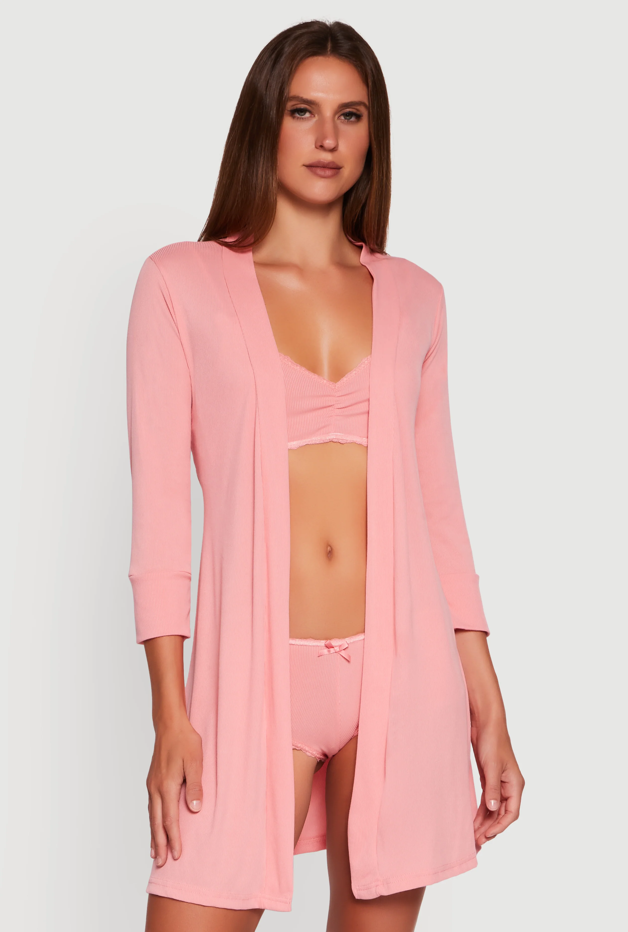 Rib Knit Pajama Bralette and Boyshort Panty with Robe