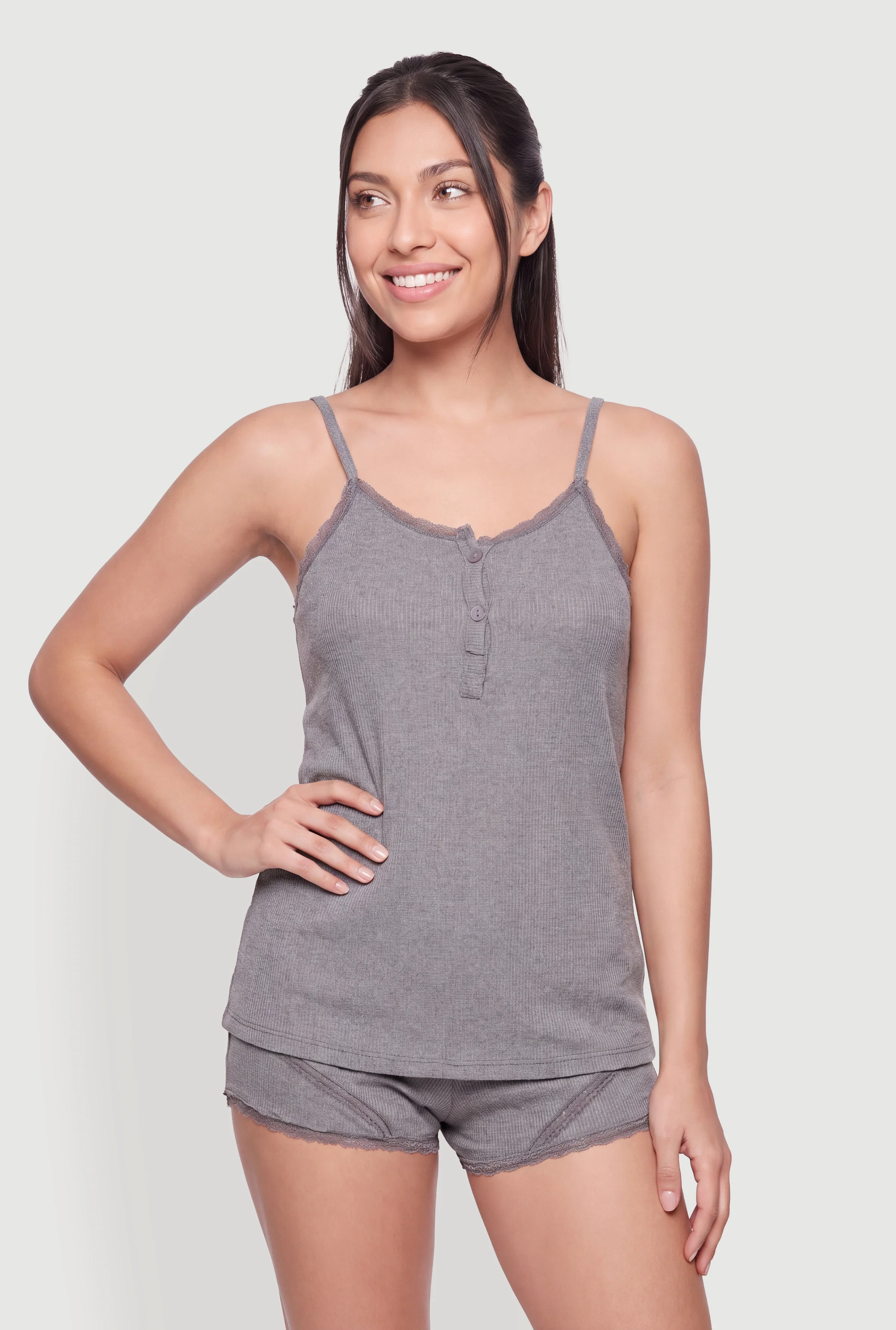 Sleeveless Lace Detail Pajama Cami and Boyshorts