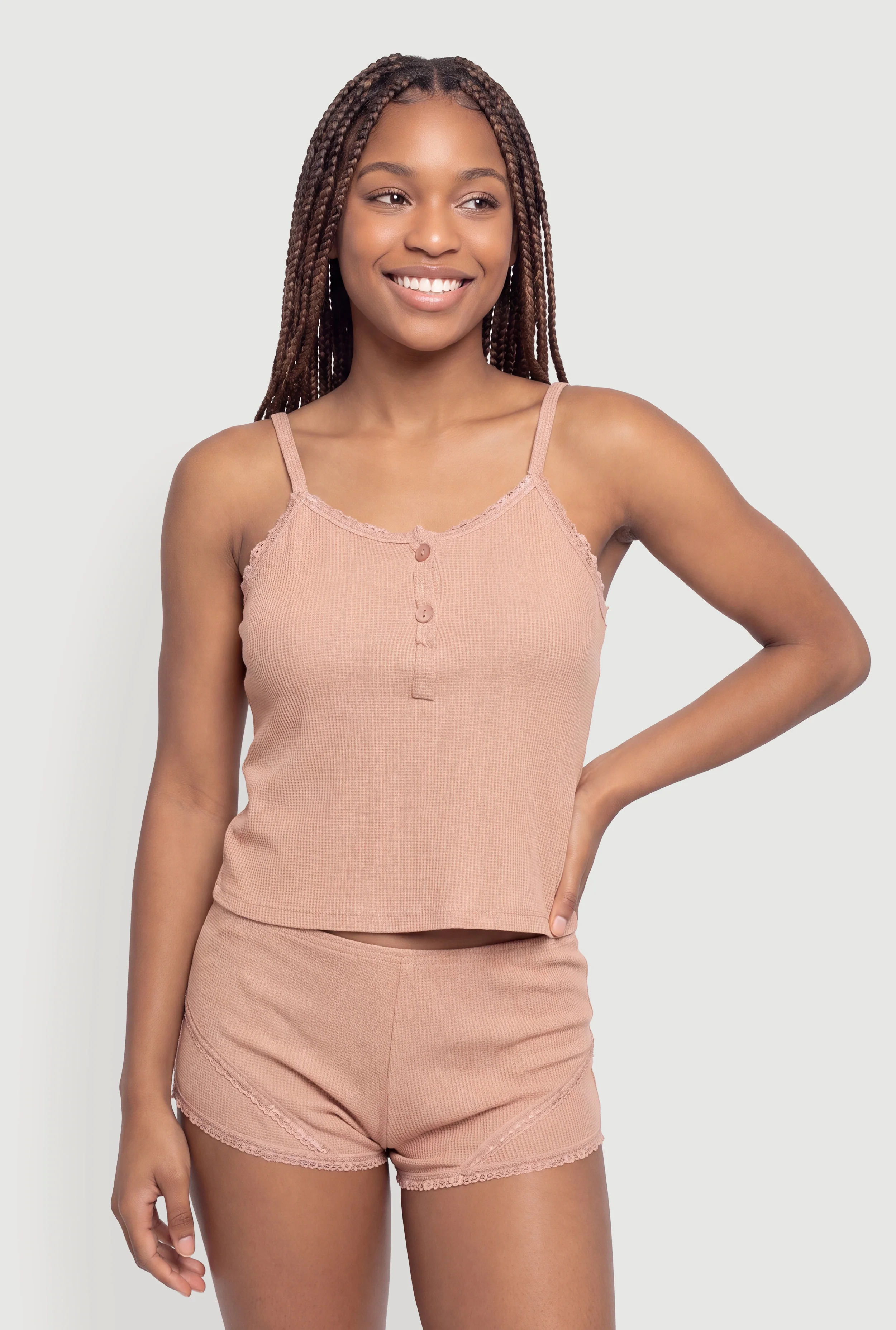 Sleeveless Lace Detail Pajama Cami and Boyshorts