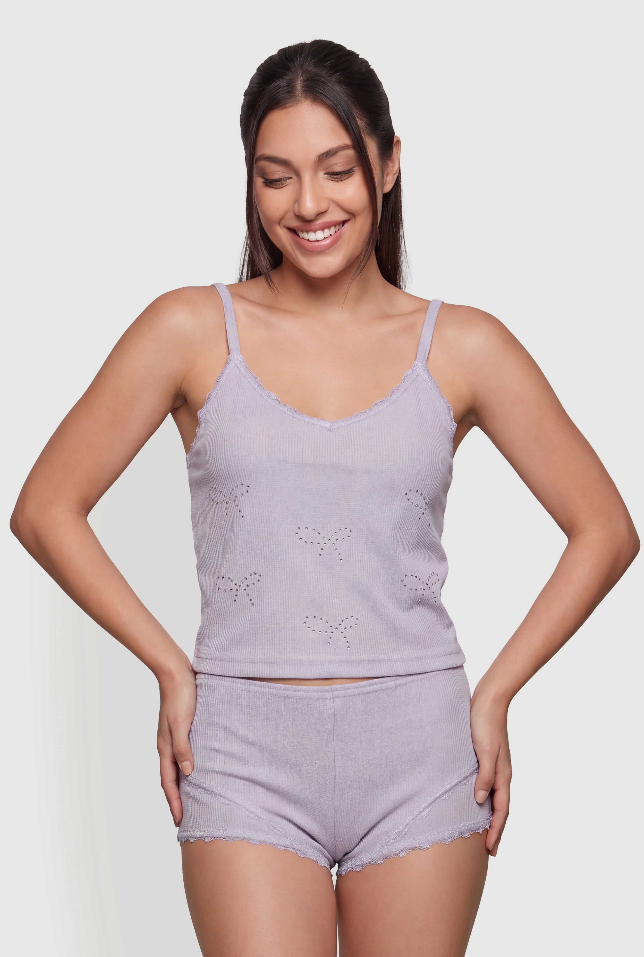 Rhinestone Bow Pajama Cami and Shorts