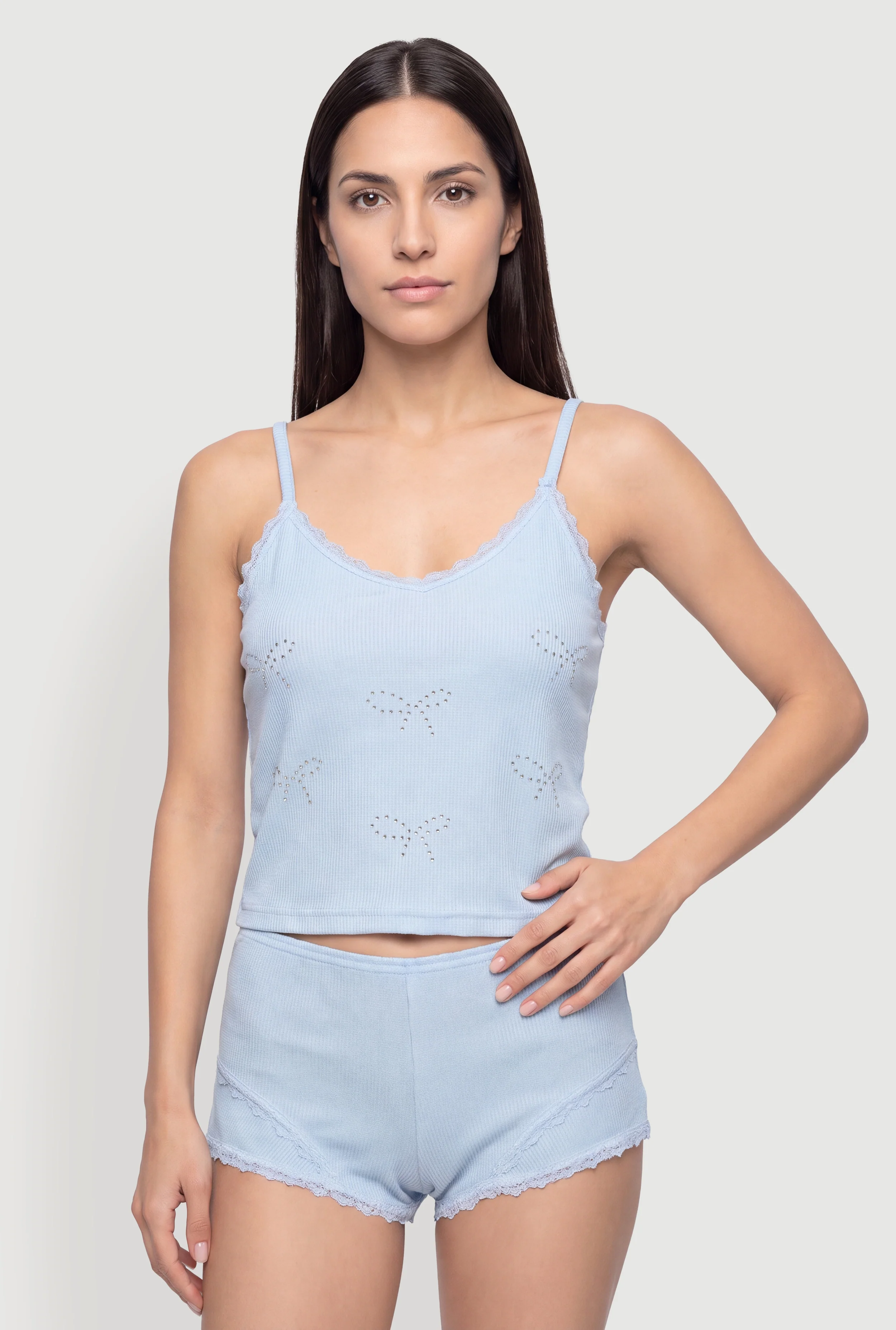 Rhinestone Bow Pajama Cami and Shorts