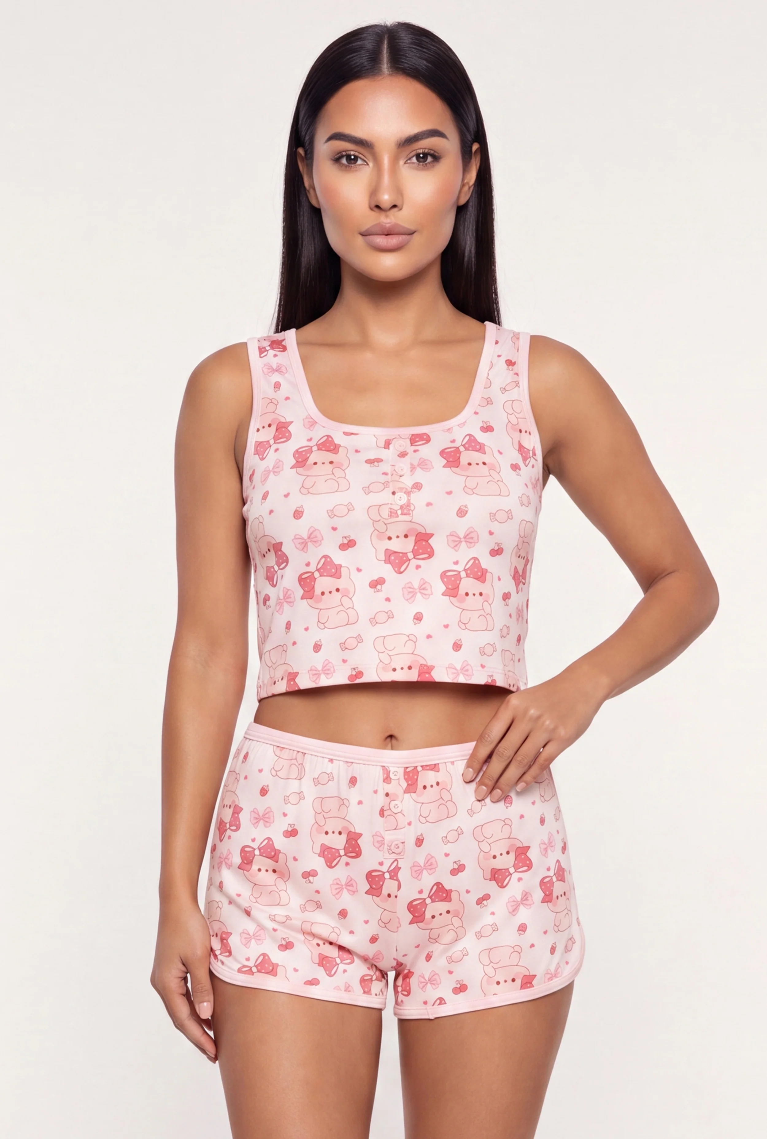 Soft Knit Sassy Graphic Cropped Pajama Tank Top and Shorts