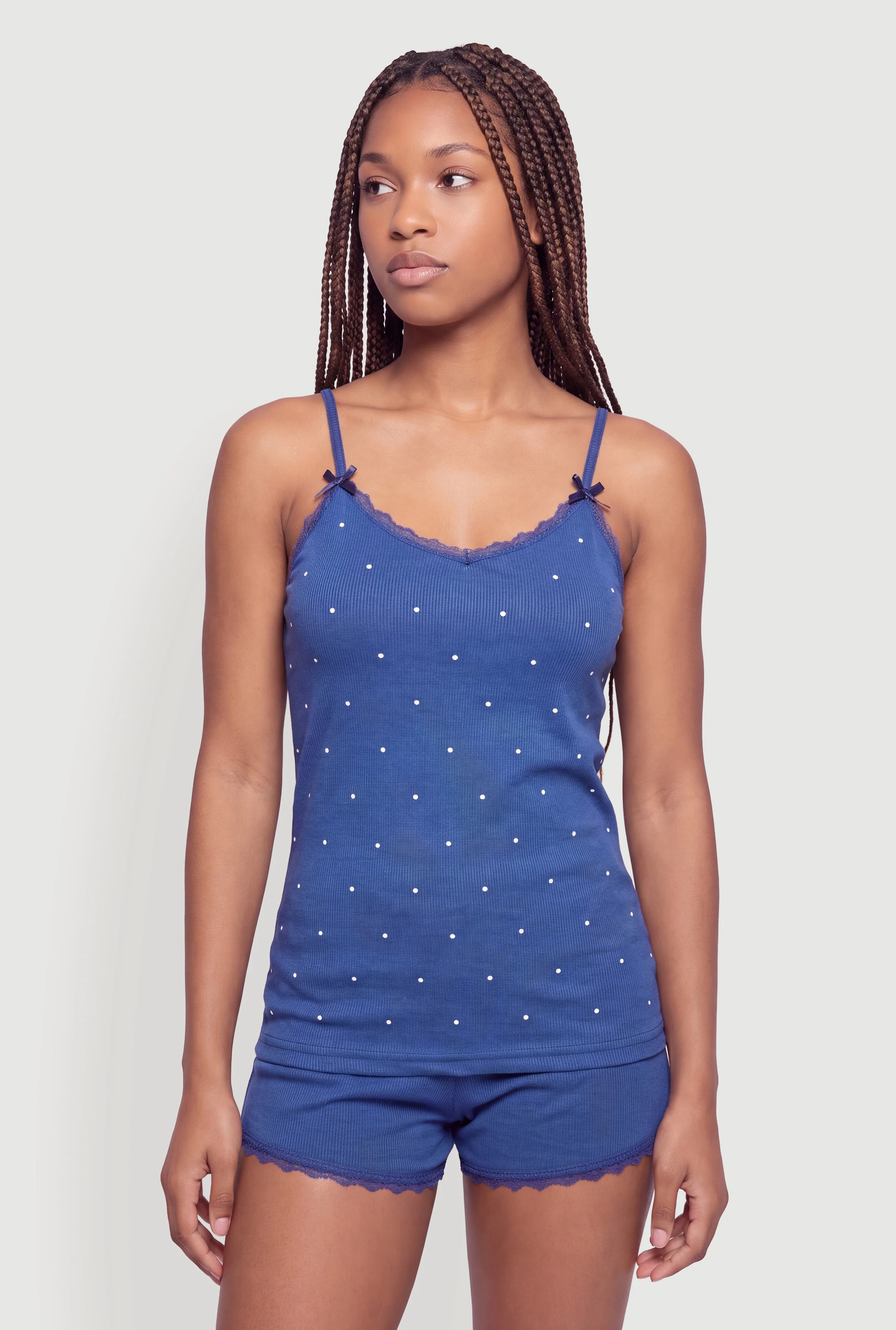 Ribbed Knit Faux Pearl Pajama Cami and Shorts