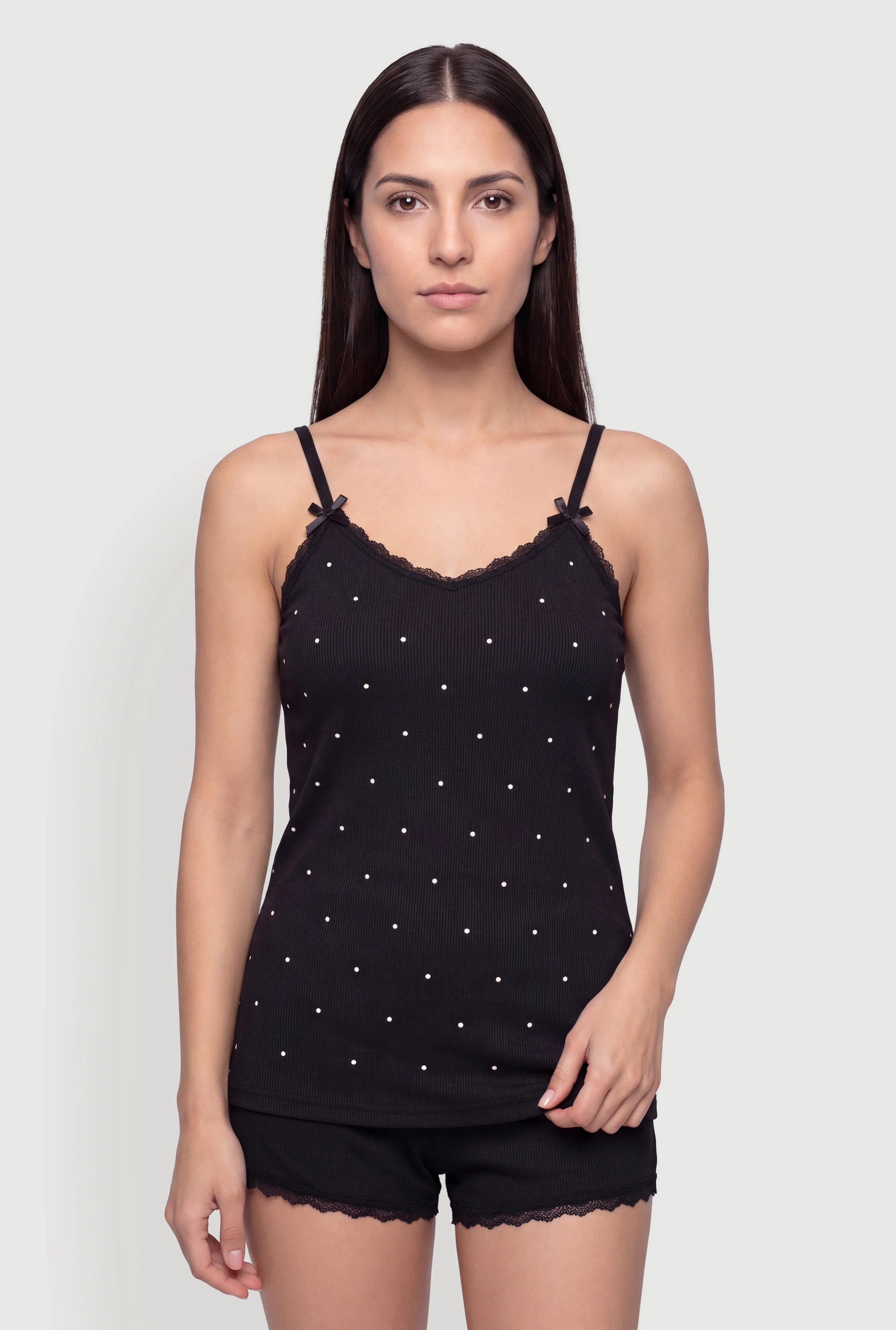 Ribbed Knit Faux Pearl Pajama Cami and Shorts Set