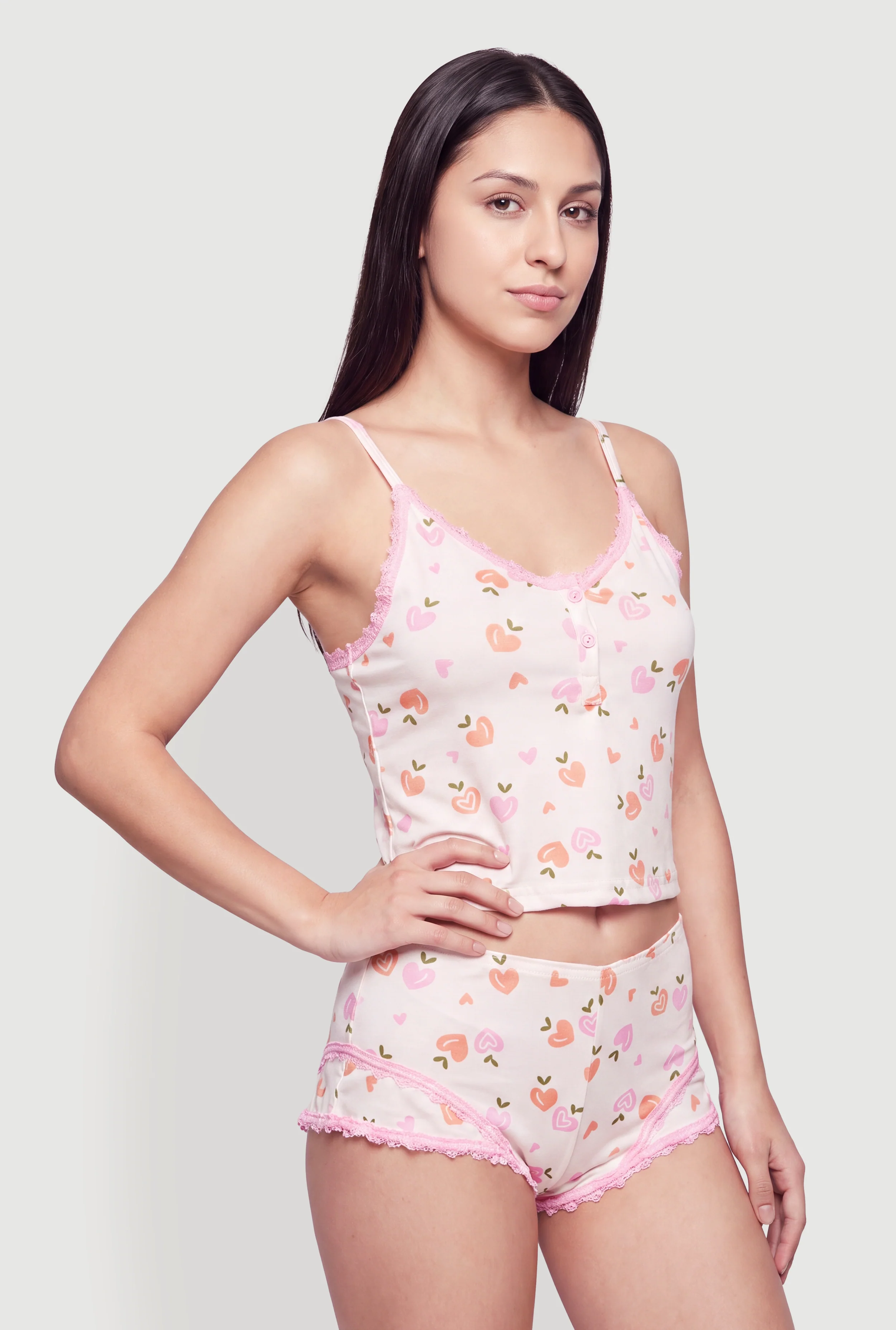 Heart Print Pajama Cami and Shorts Set