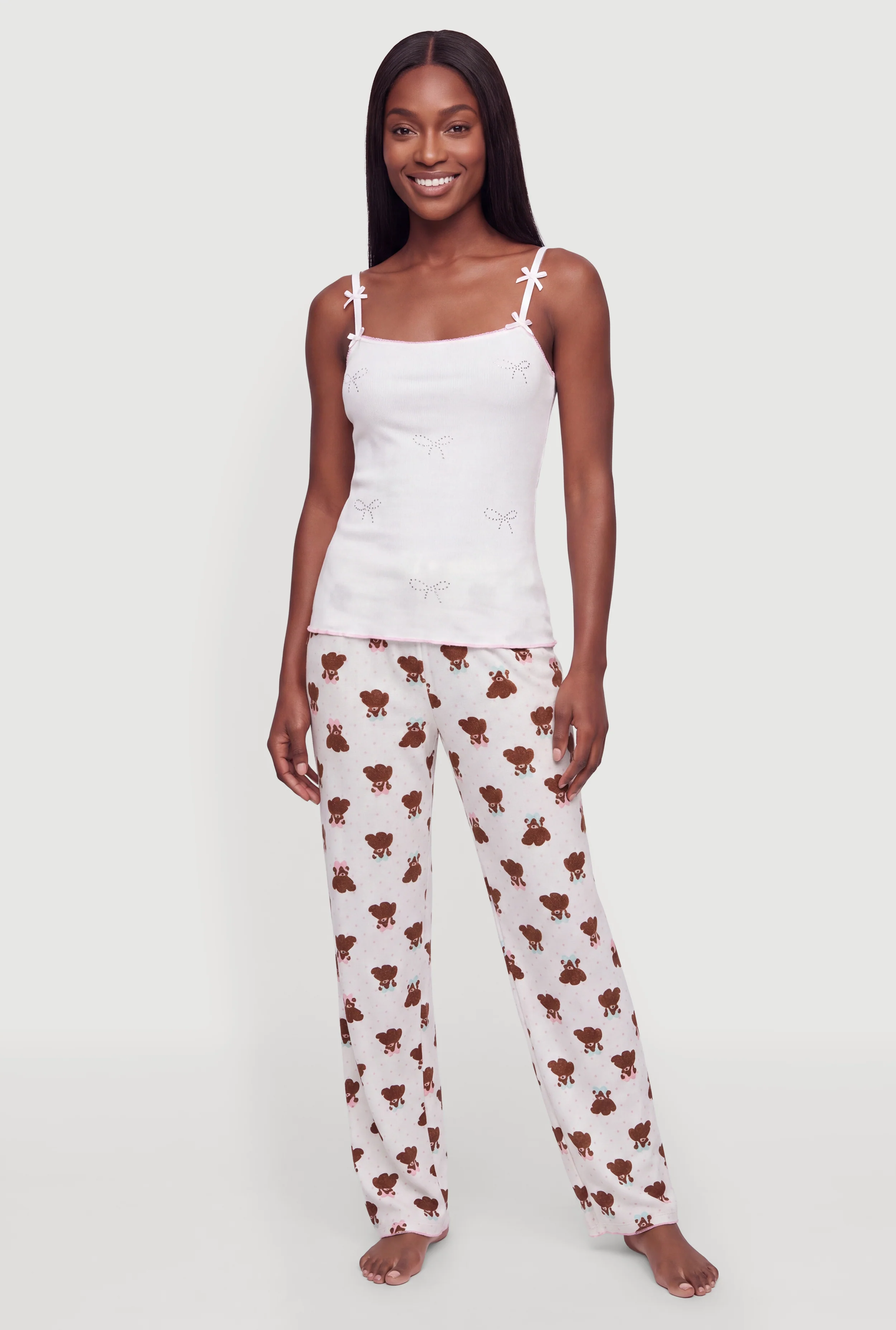 Rhinestone Bow Pajama Cami and Pants
