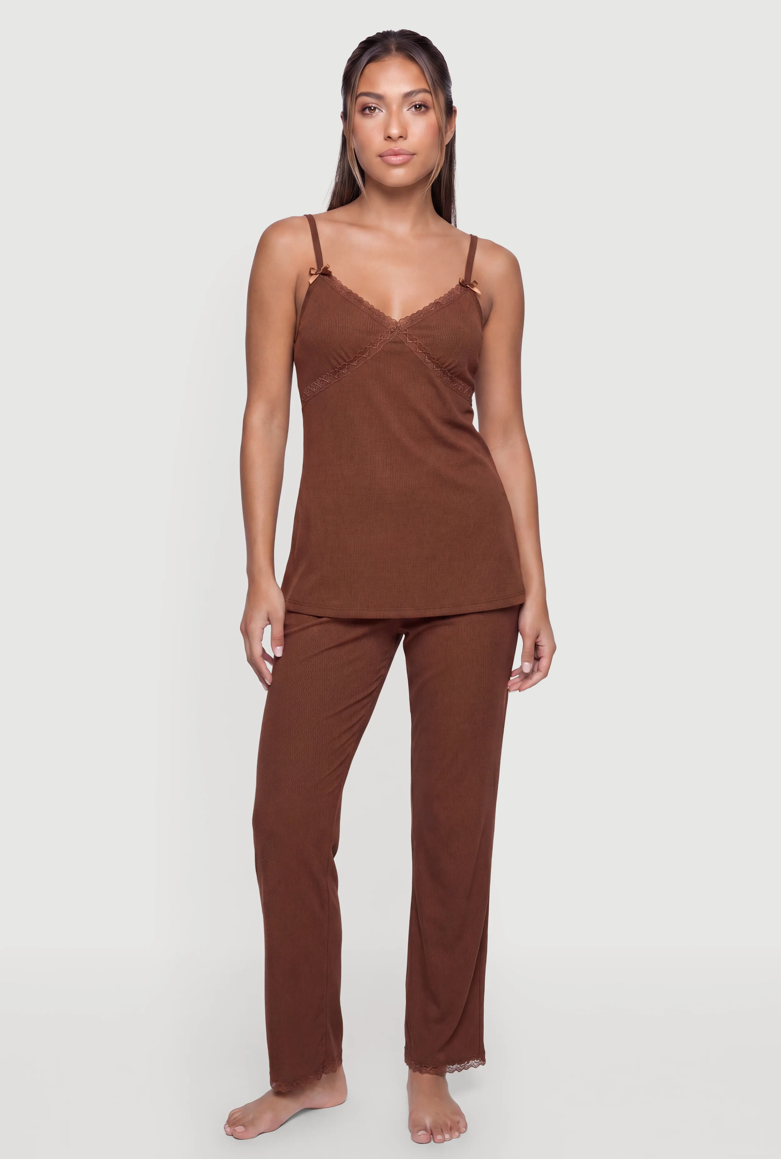 Heart Lace Trim Pajama Cami and Lounge Pants