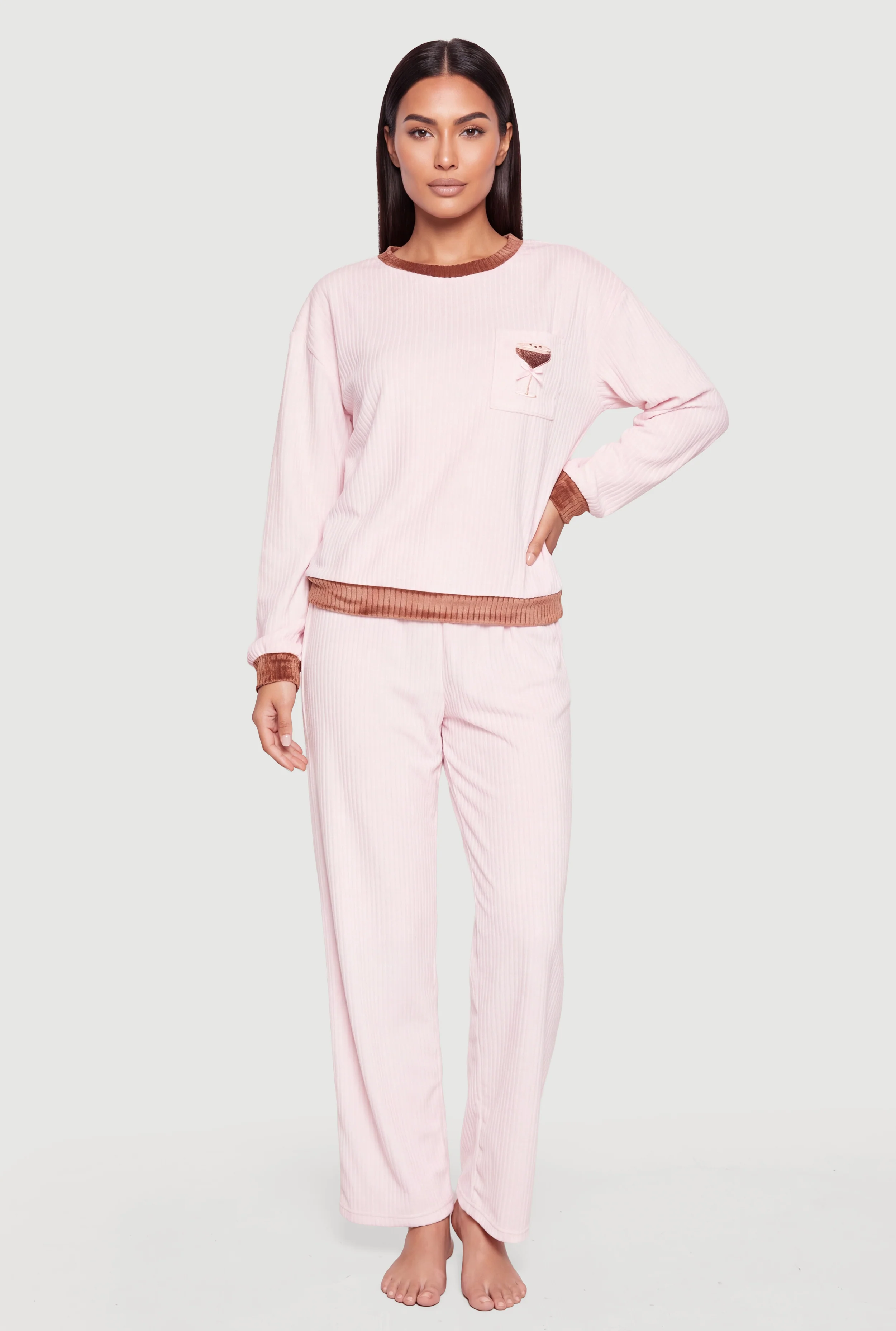 Contrast Trim Espresso Martini Graphic Pajama Top and Lounge Pants