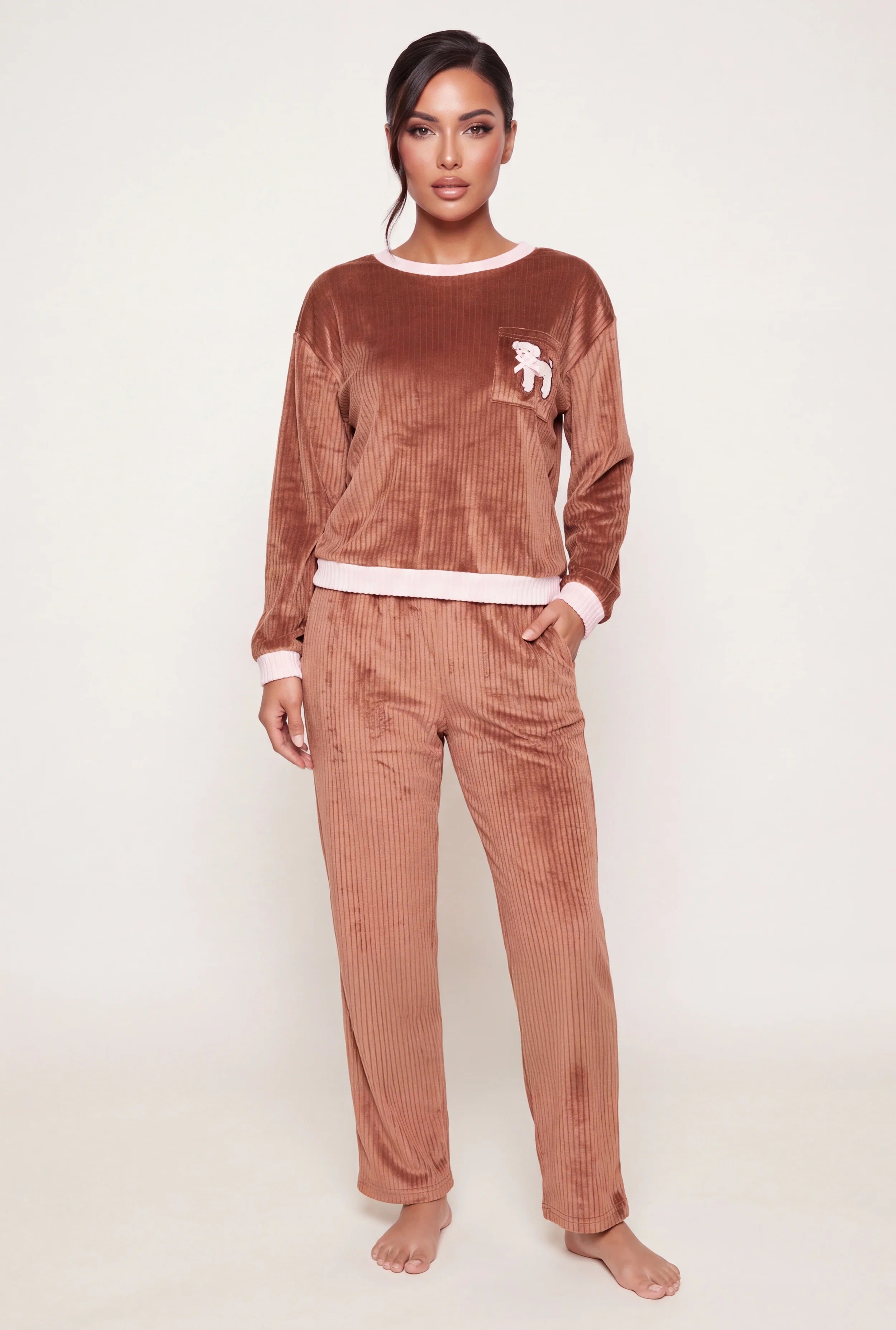 Dog Graphic Pocket Pajama Top and Pants