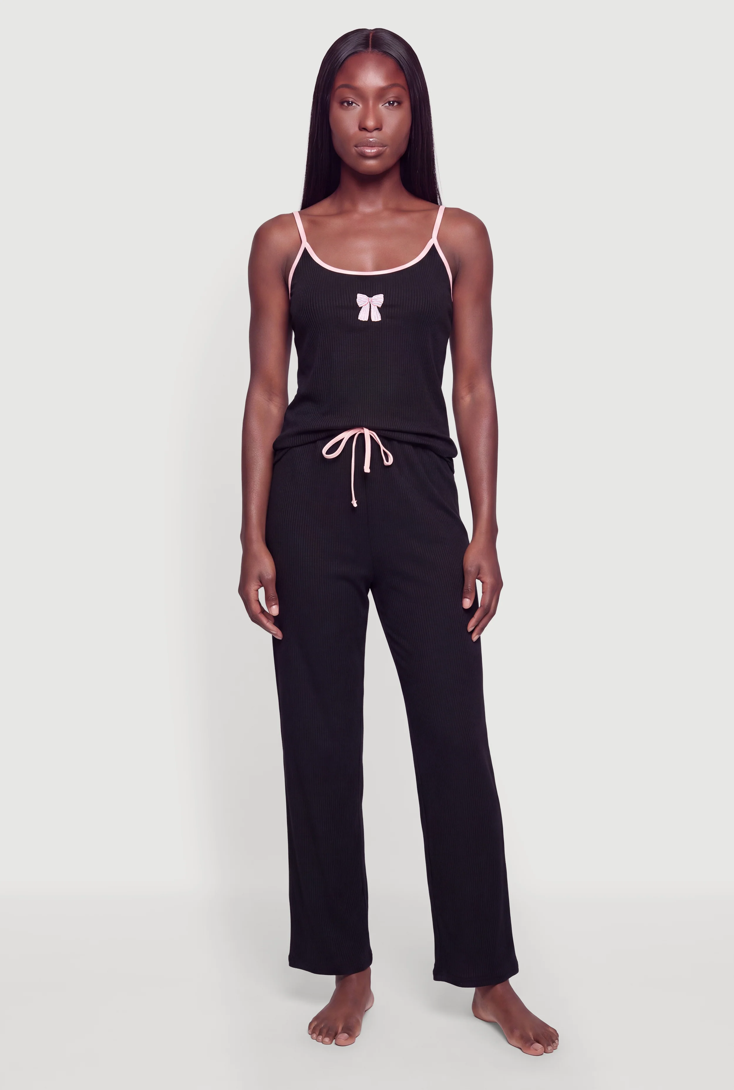 Bow Embroidered Graphic Pajama Cami and Pants