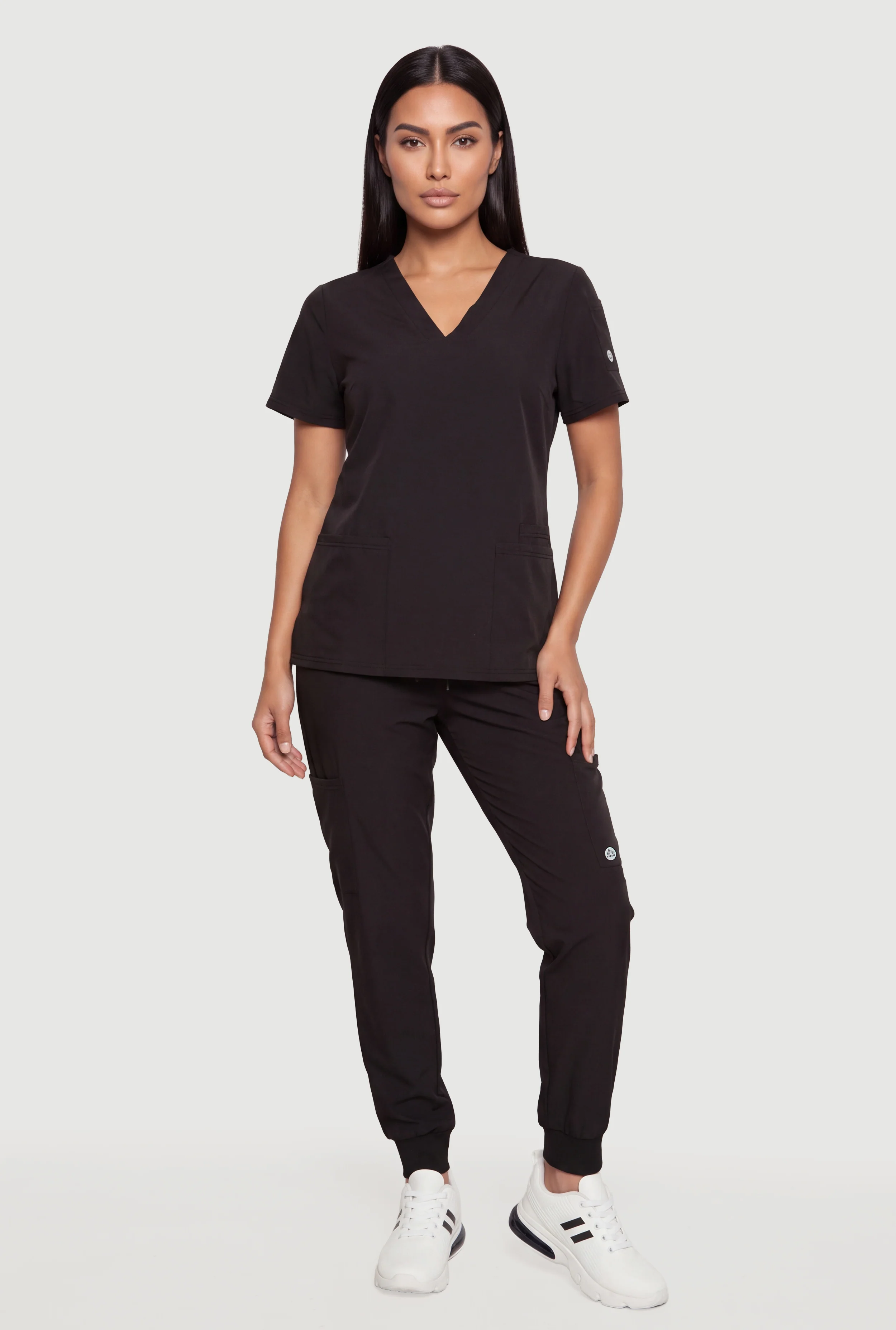 Short Sleeve V-Neck Scrub Top and Joggers Set