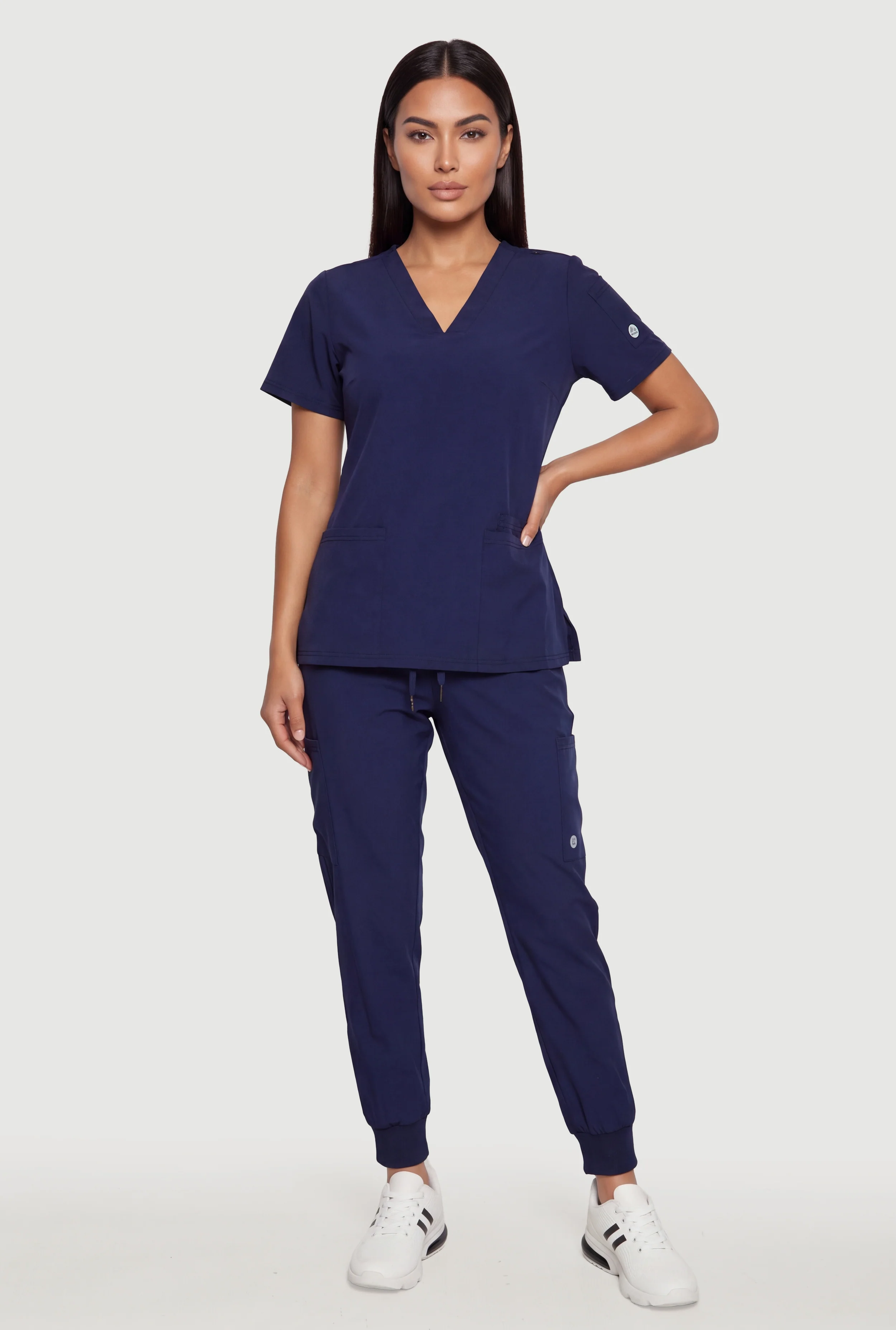 Cargo Pocket V Neck Short Sleeve Scrub Set