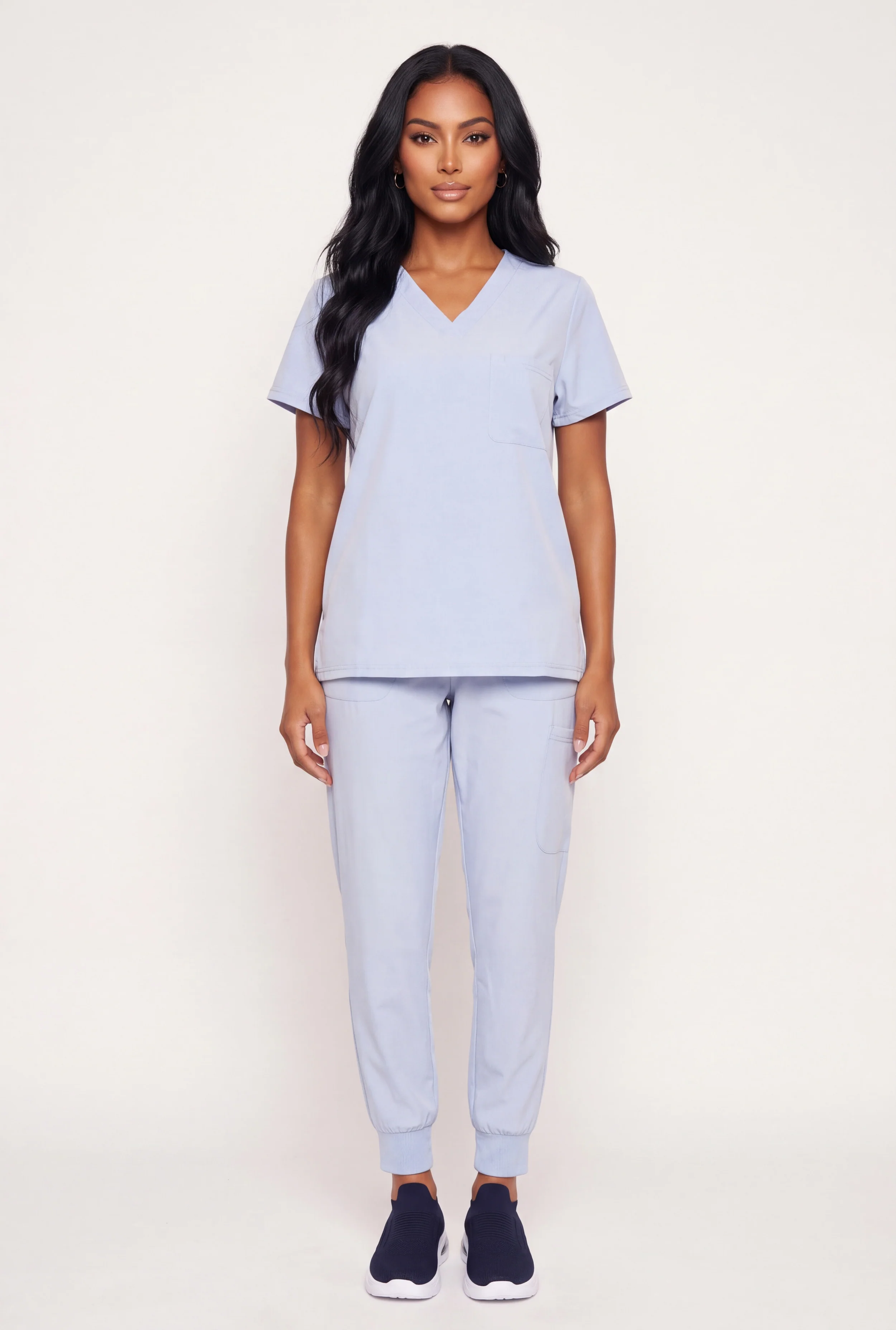 V Neck Short Sleeve and Cargo Joggers Scrub Set