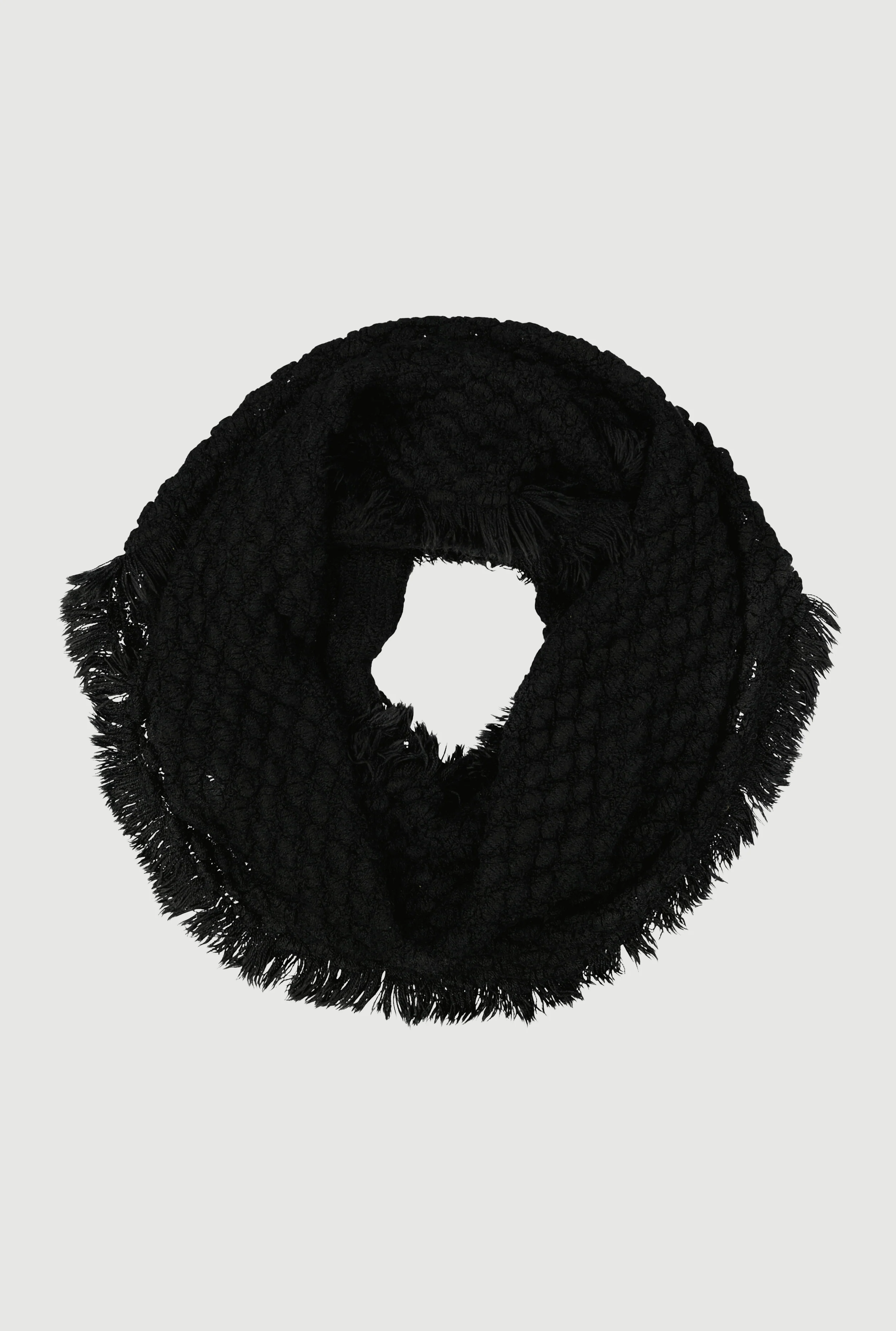 Popcorn Knit Fringed Infinity Scarf