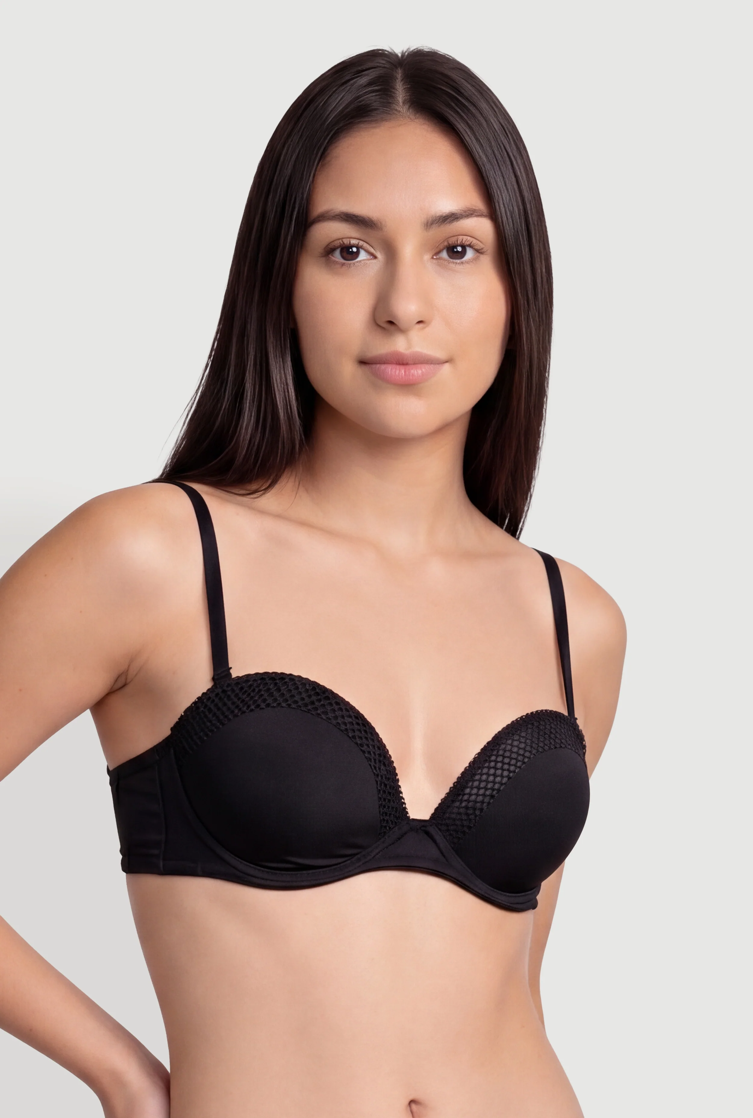 Fishnet Detail Convertible Plunge Bra with Underwire Support
