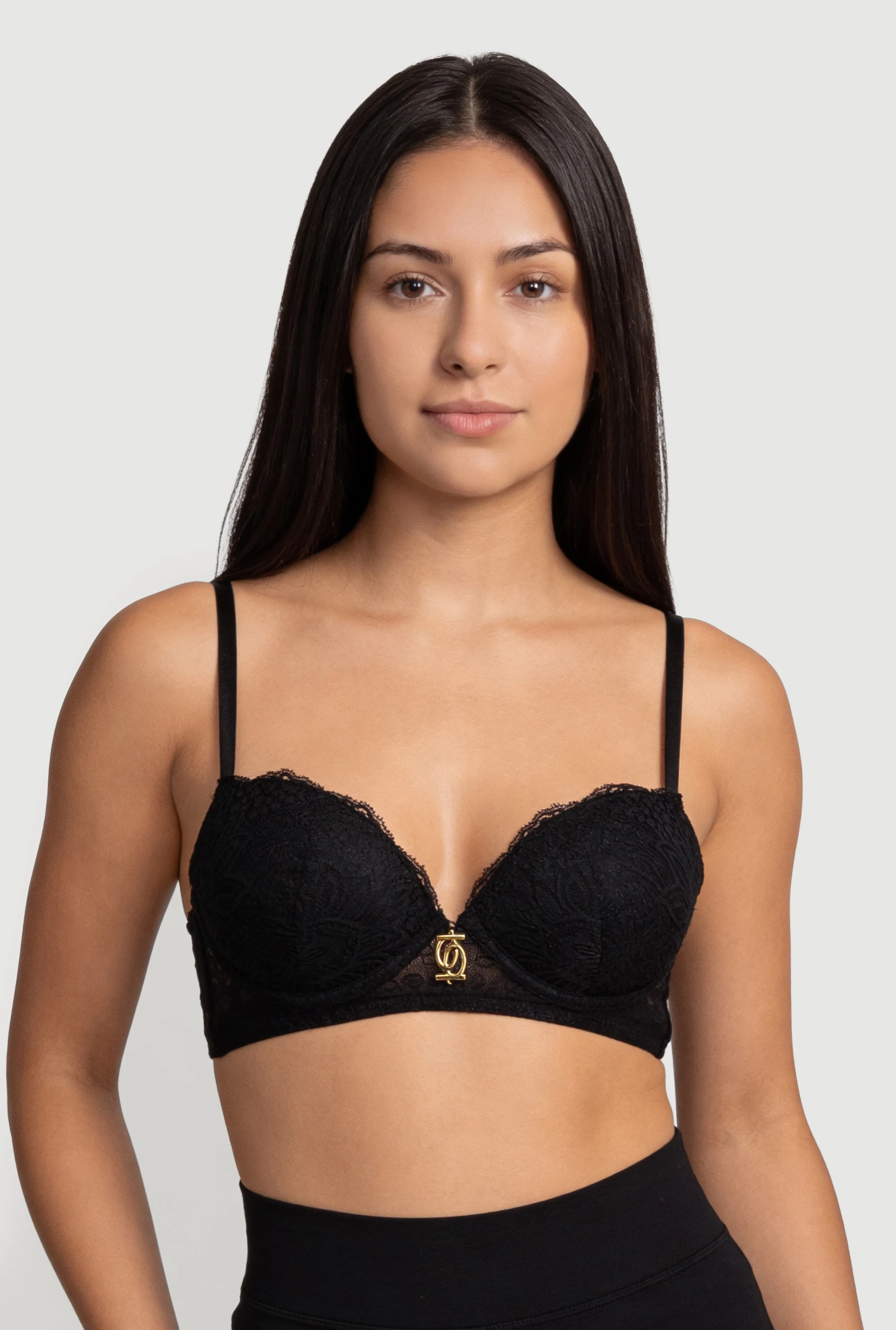 Metallic Detail Scalloped Lace Plunge Bra