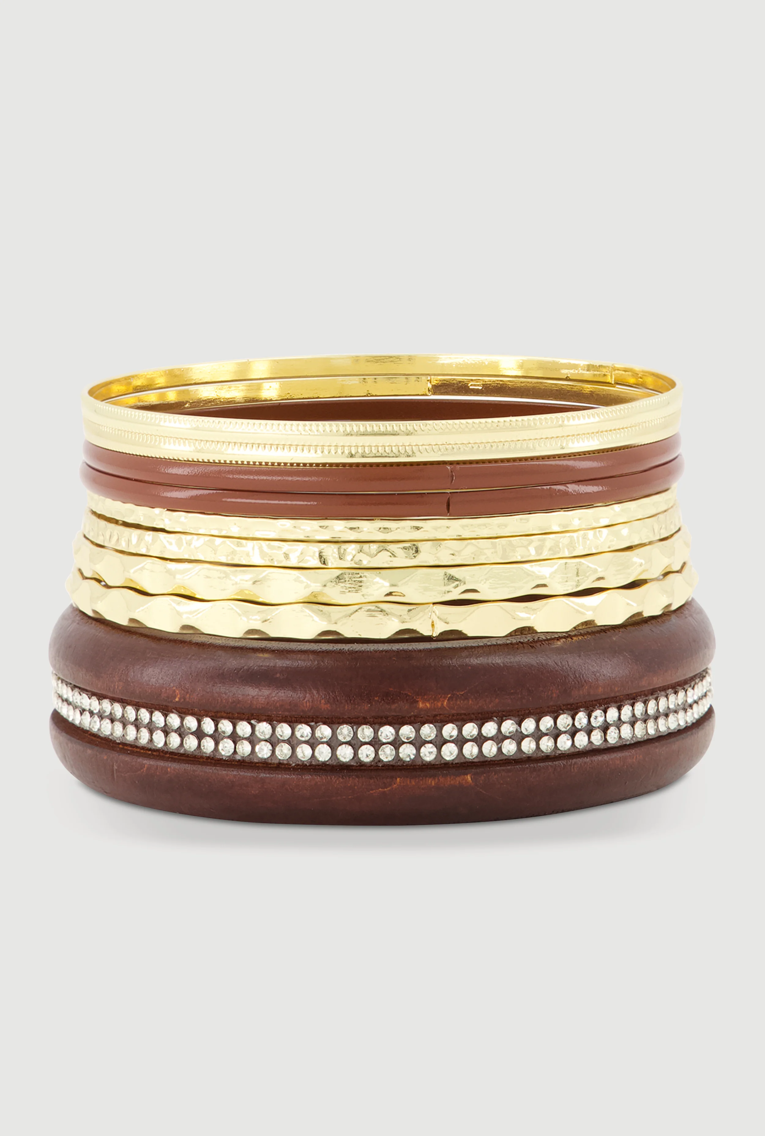 Assorted Wooden and Metallic Bracelets Set of 9