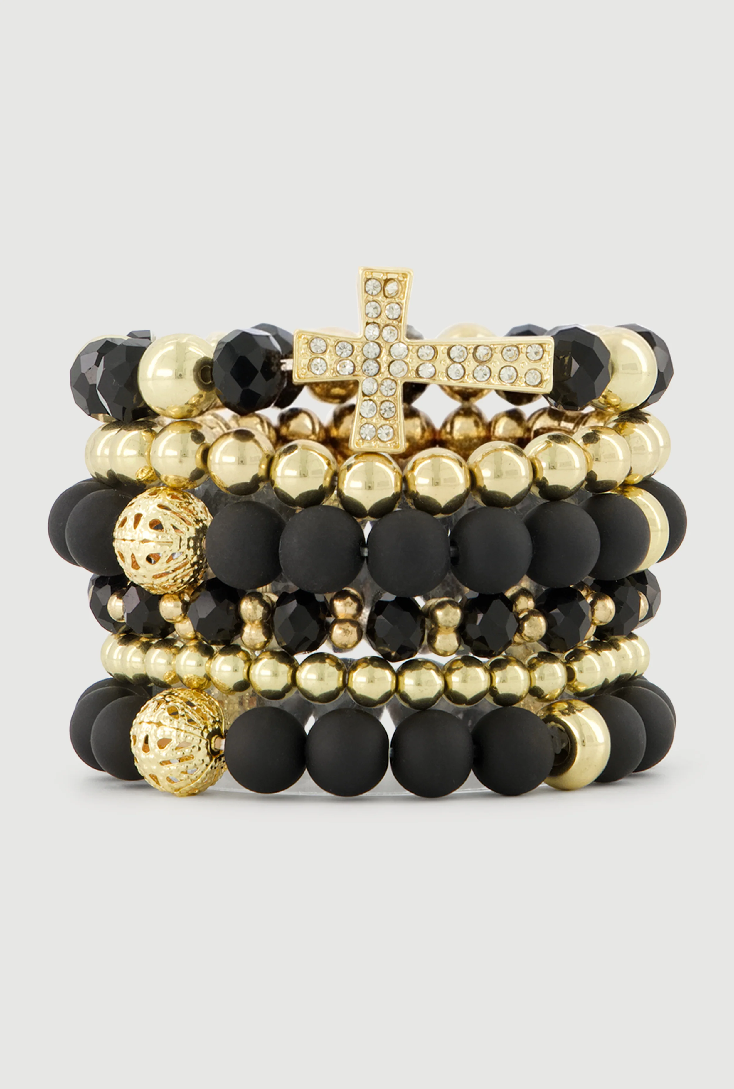Rhinestone Cross Beaded Stretch Bracelets Set of 6