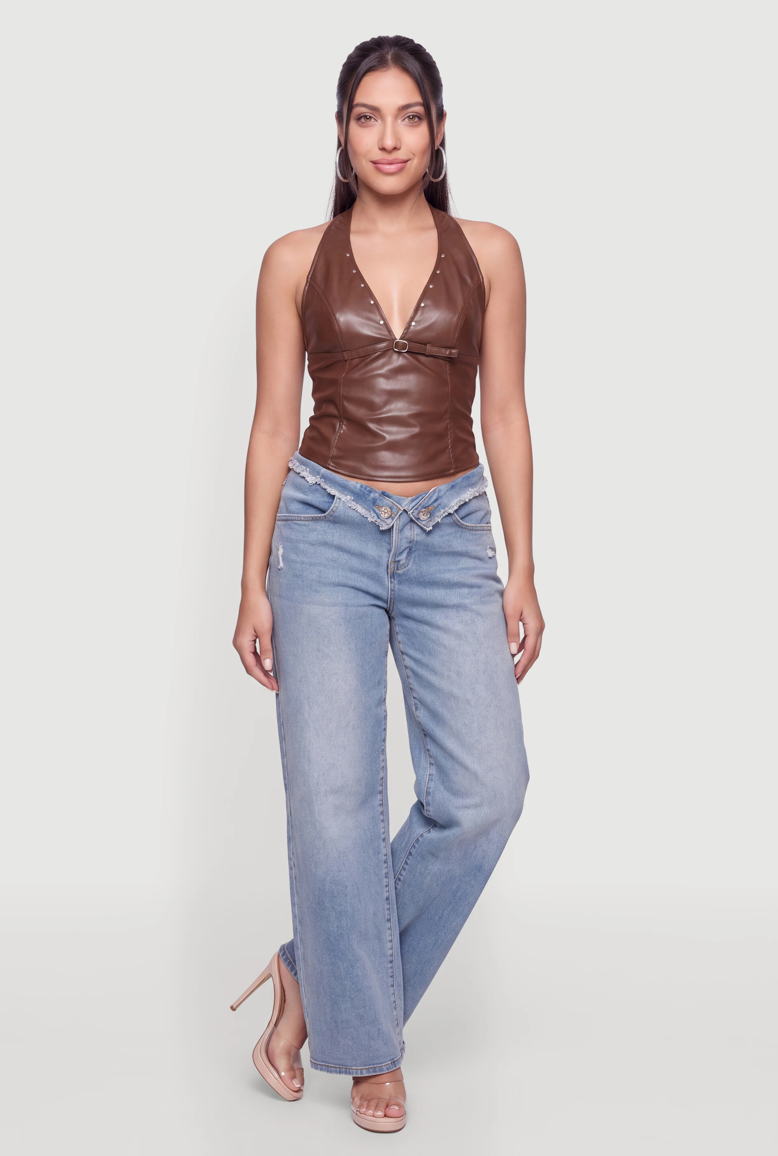 Sleek Faux Leather Halter Top