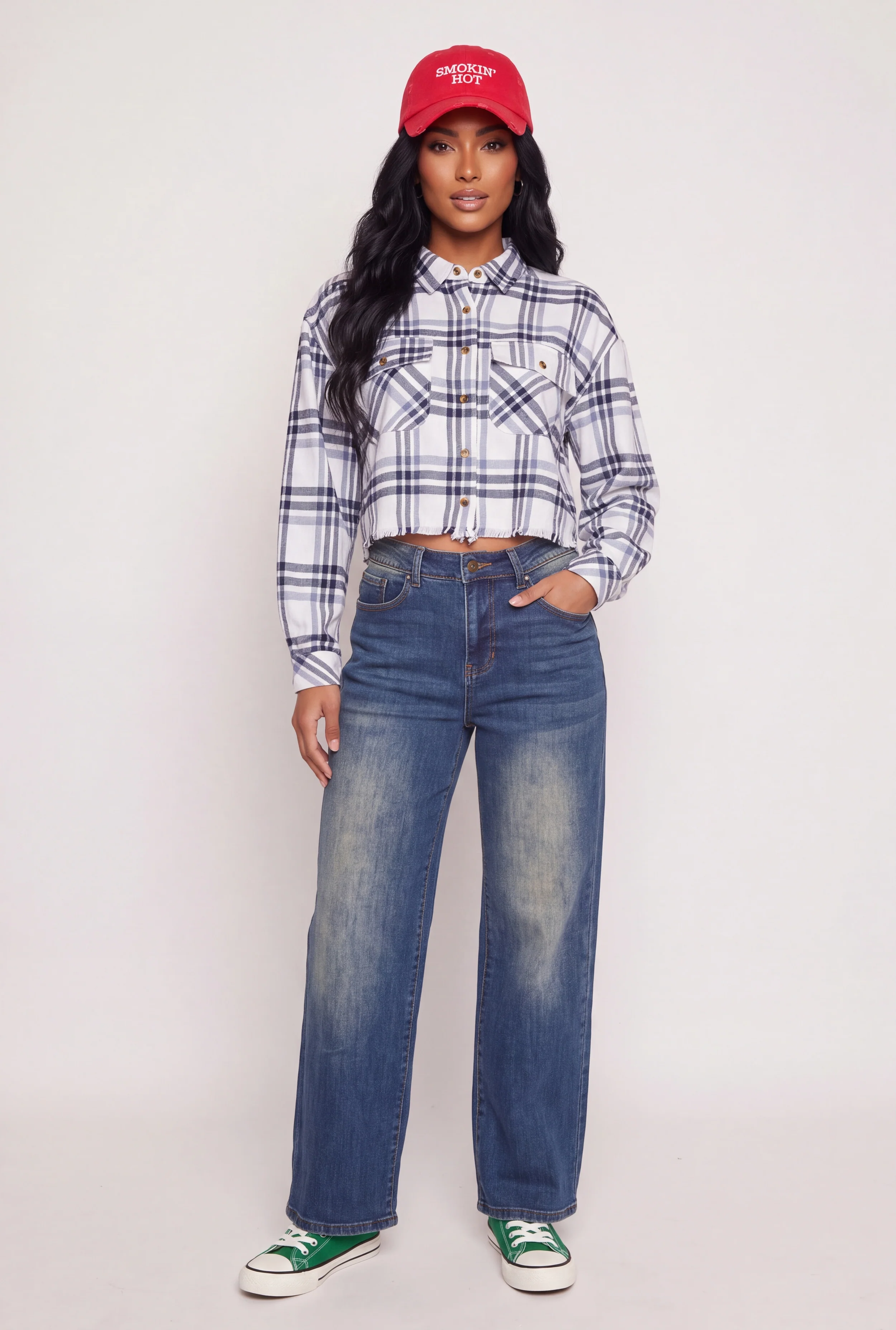 Plaid Button Front Raw Hem Shirt