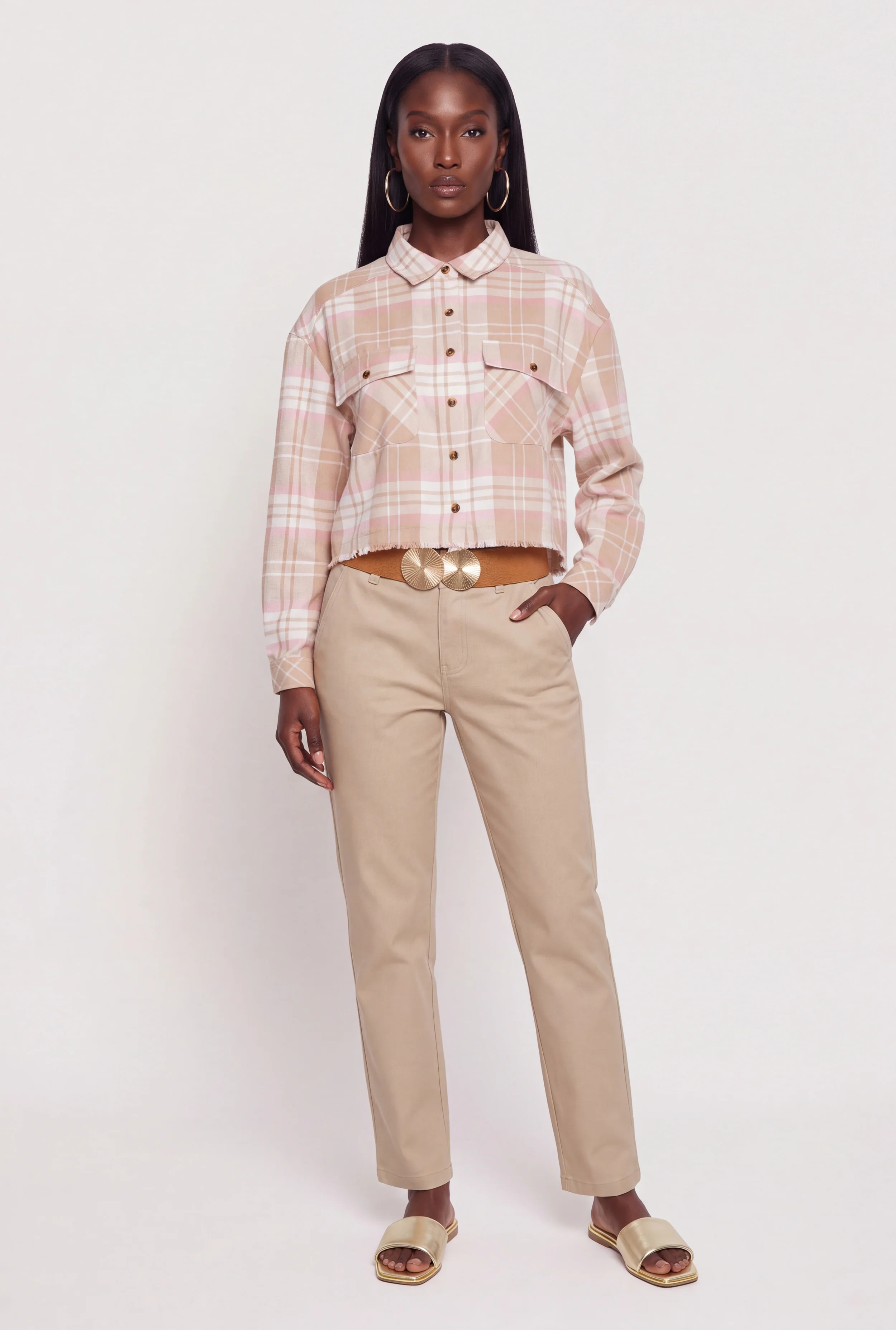 Plaid Button Front Raw Hem Shirt
