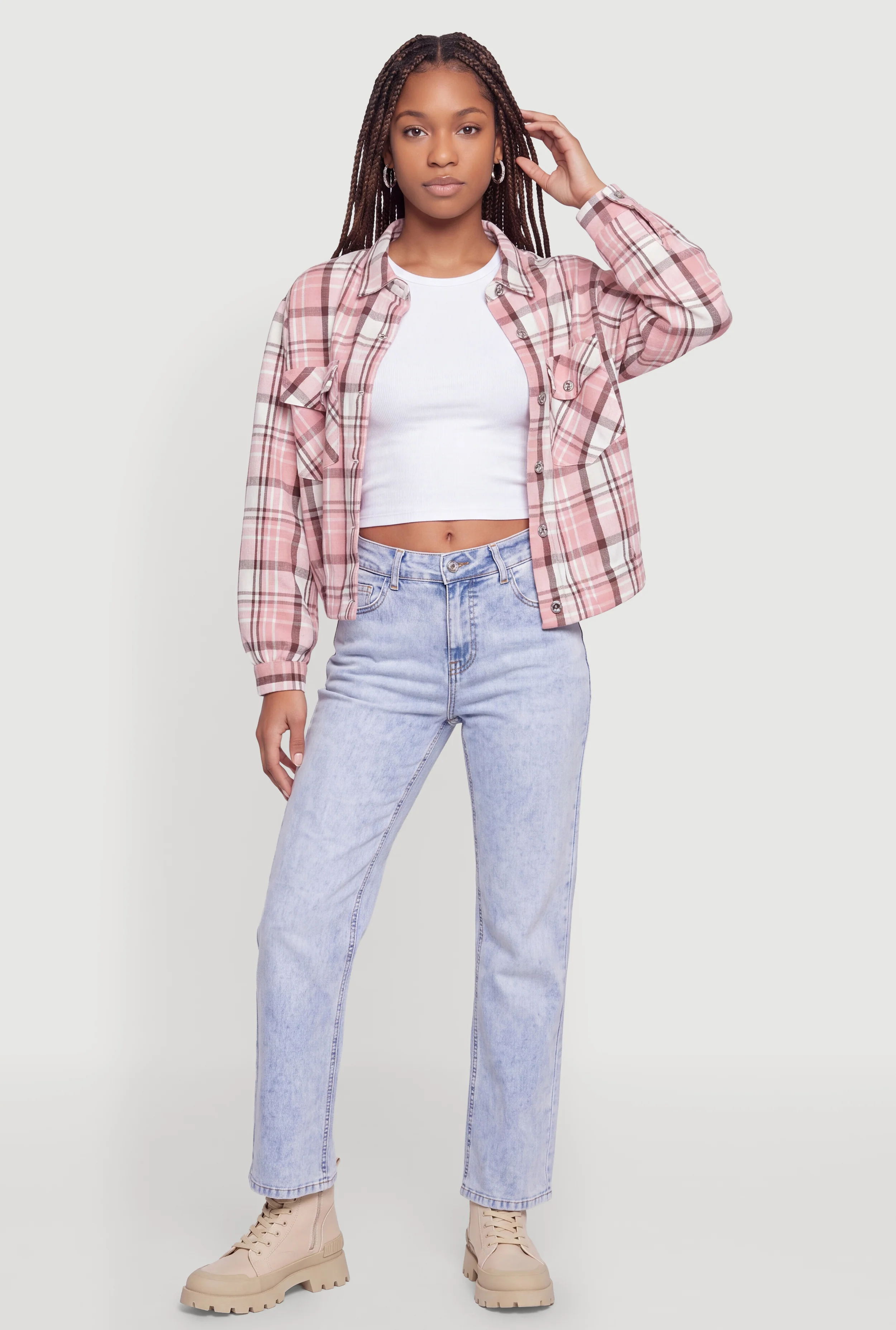 Long Sleeve Plaid Button Front Shirt