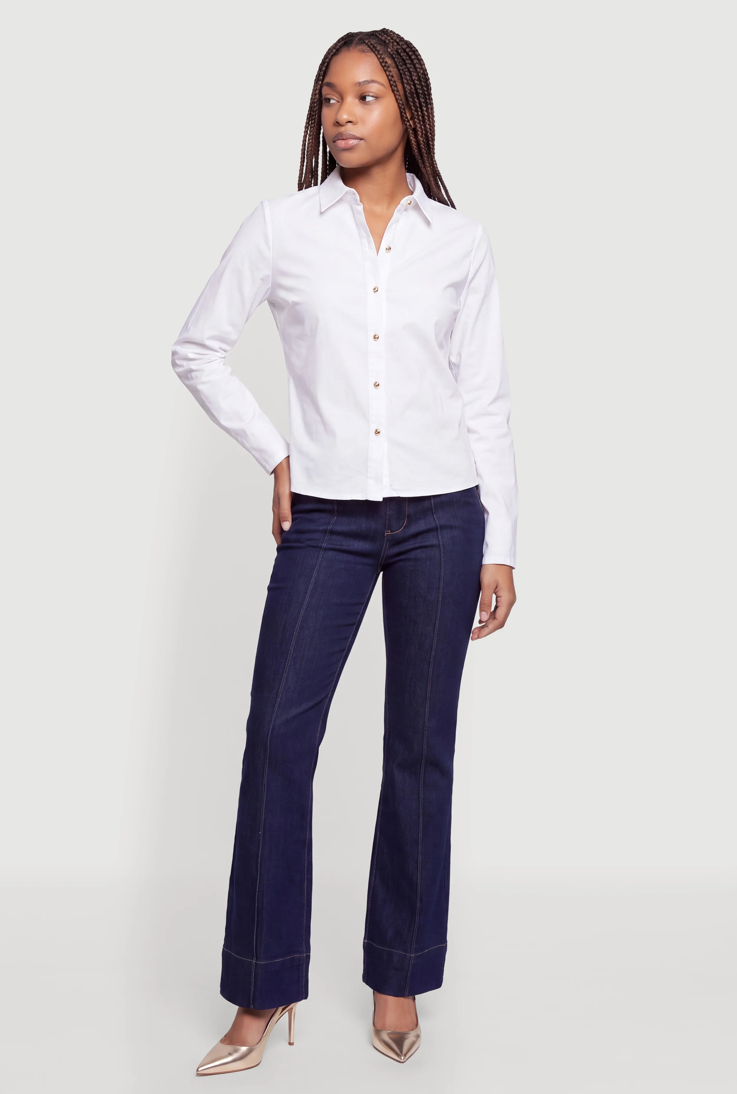 Metallic Button Front Long Sleeve Shirt