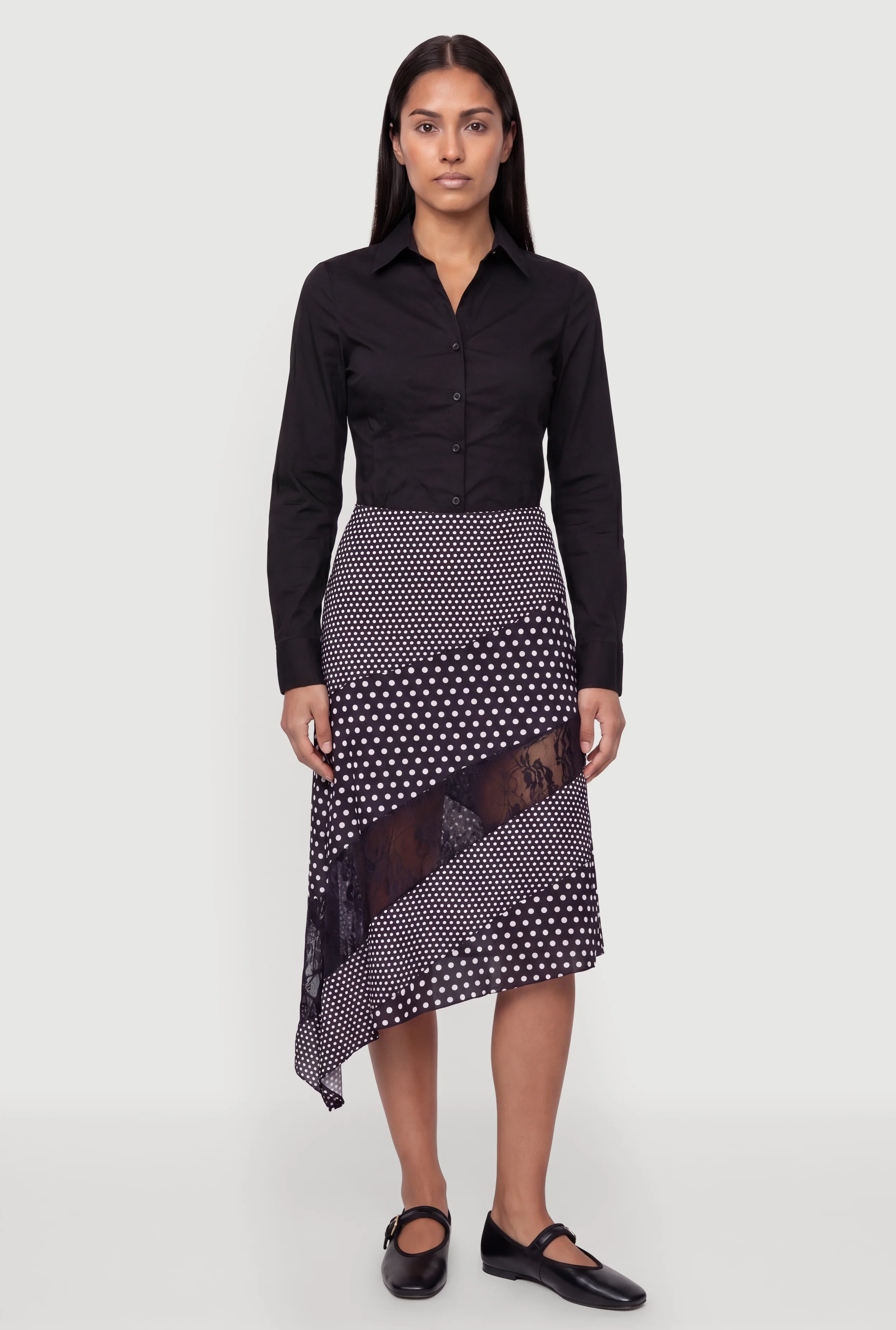 Poplin Long Sleeve Button Front Blouse
