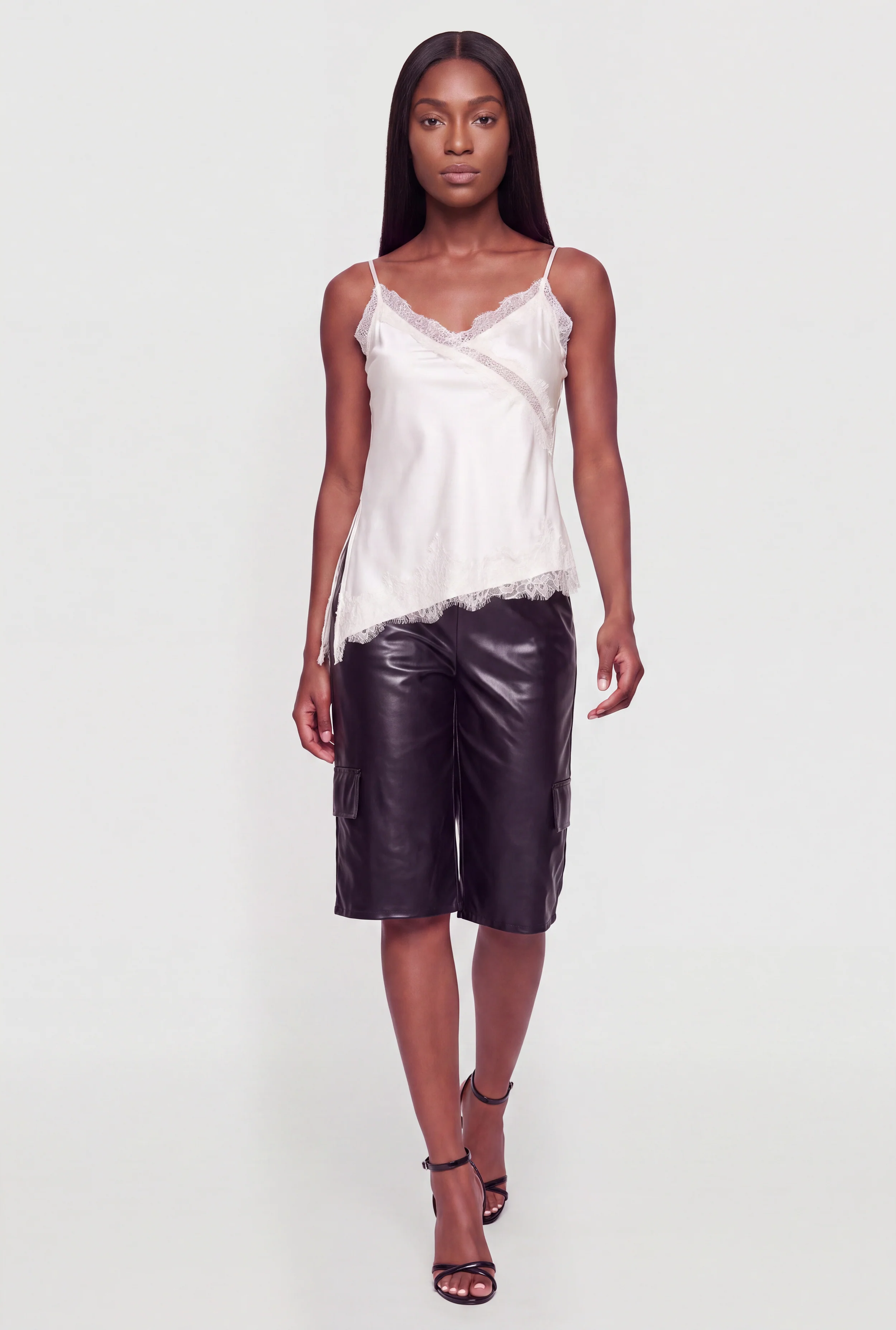 Lace Trim Satin V-Neck Cami