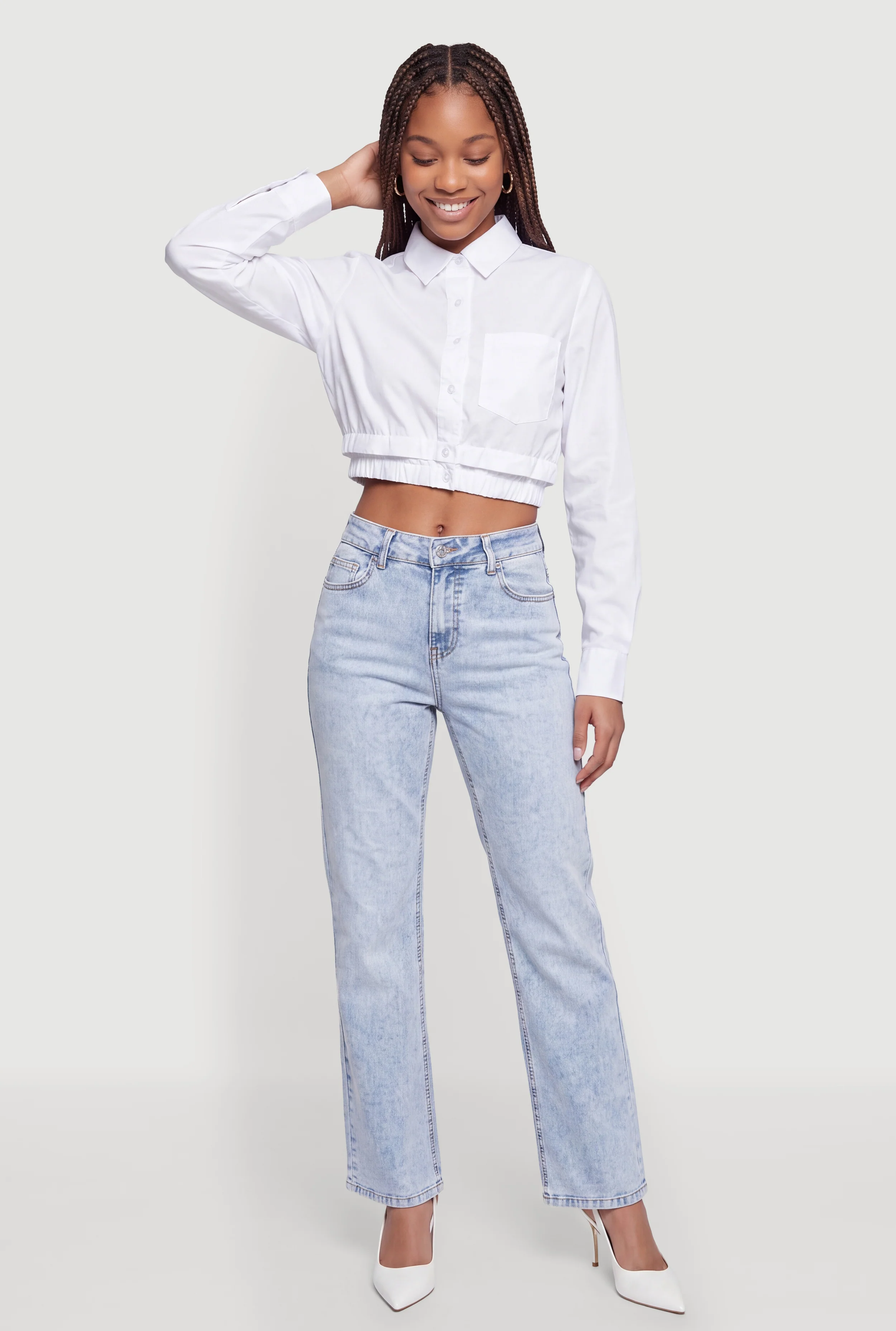 Layered Look Cropped Button Front Shirt