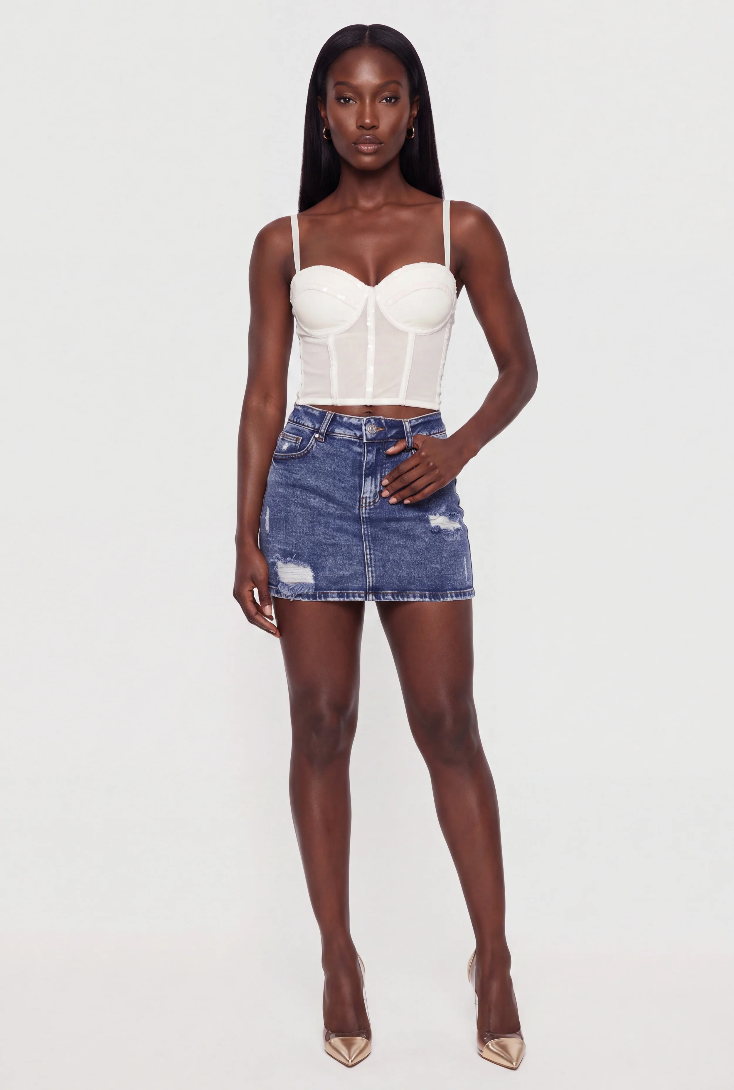 Sequin Trim Mesh Bustier Corset Top